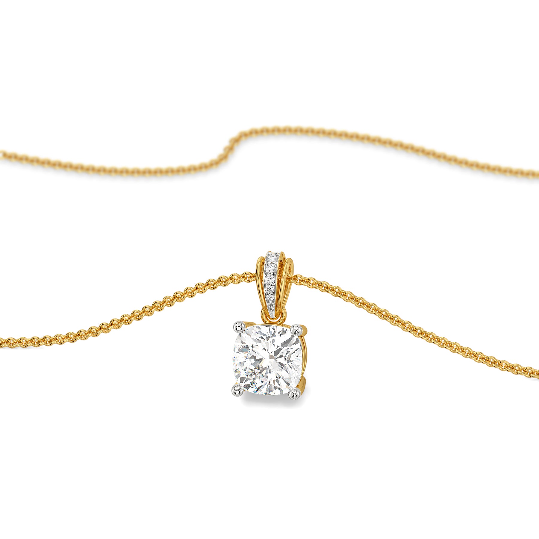 2 CT Cushion Lab Grown Diamond Solitaire Pendant - perspective view