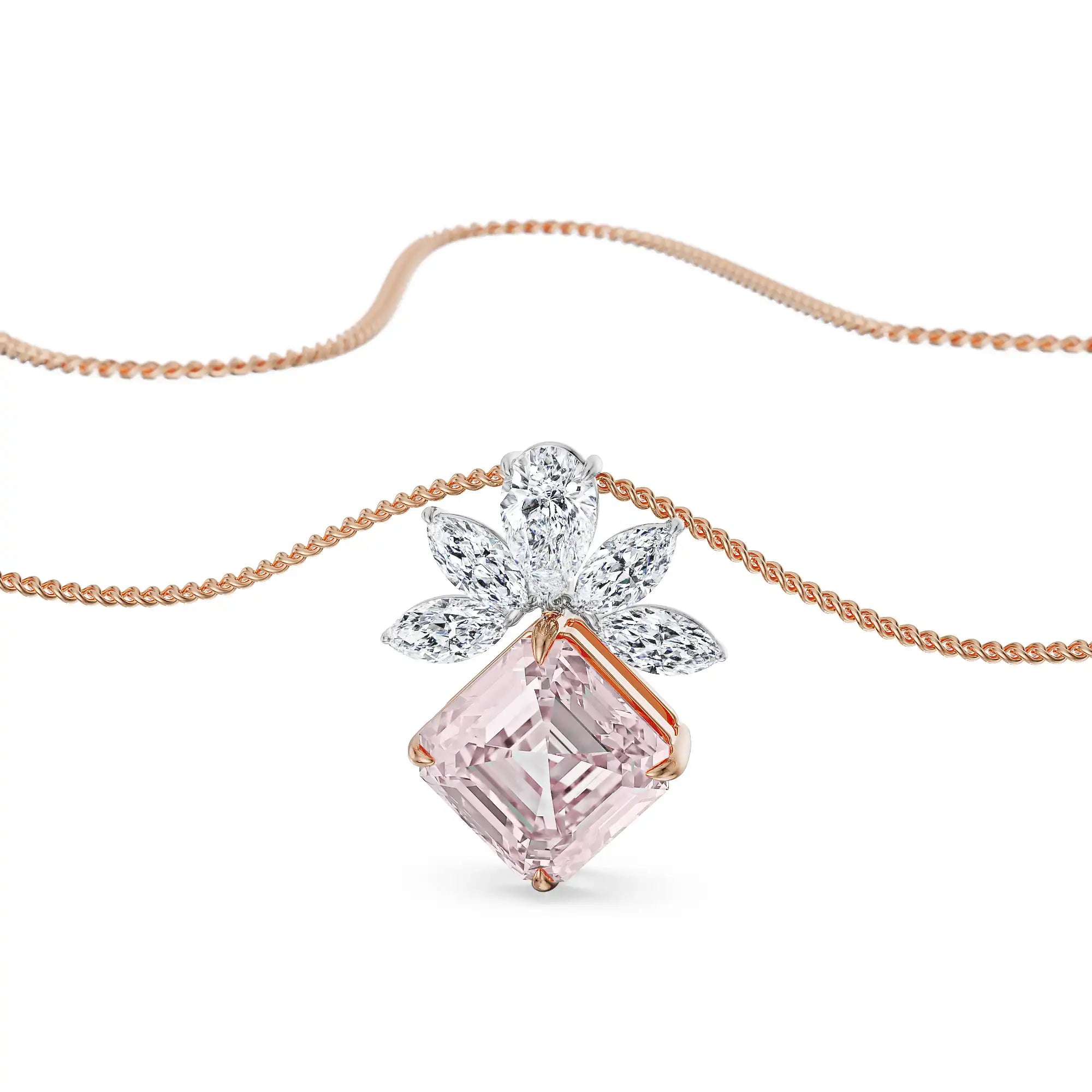 Floral Pink Lab Grown Diamond Pendant - front view in 9KT