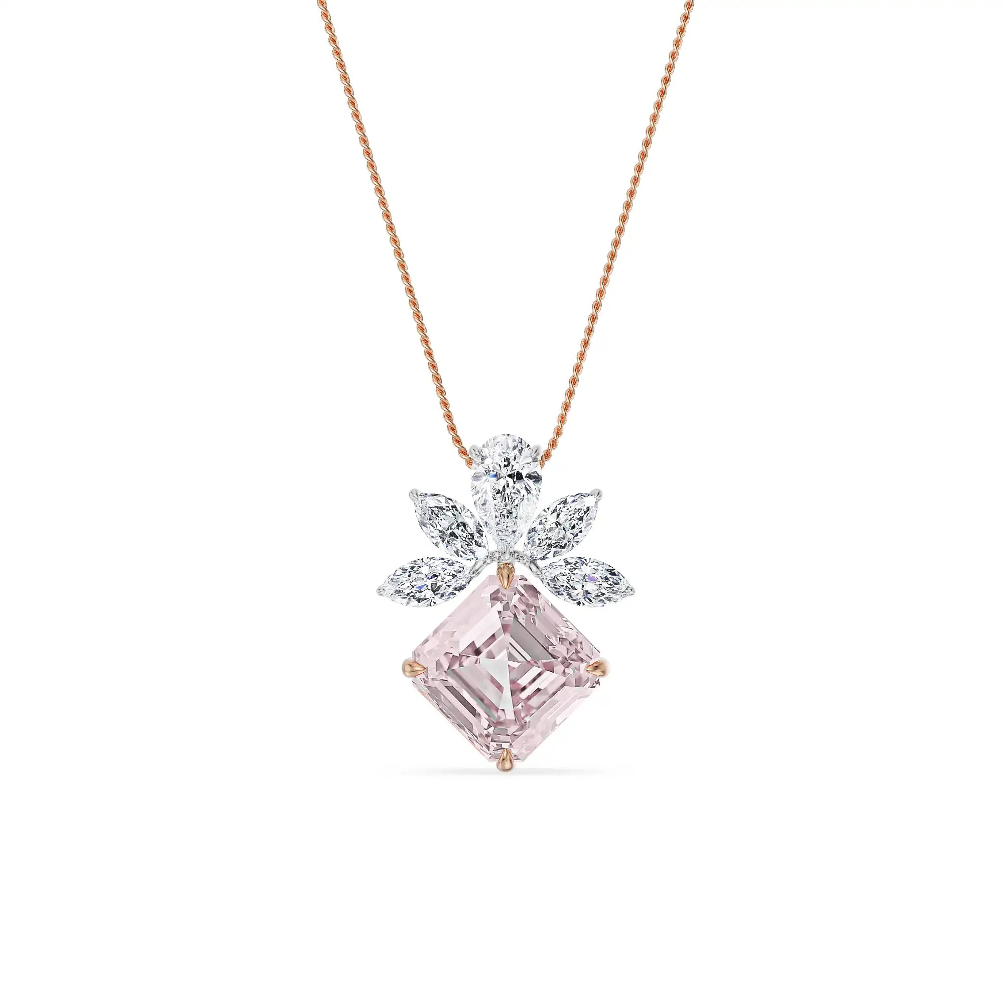 Floral Pink Lab Grown Diamond Pendant - perspective view