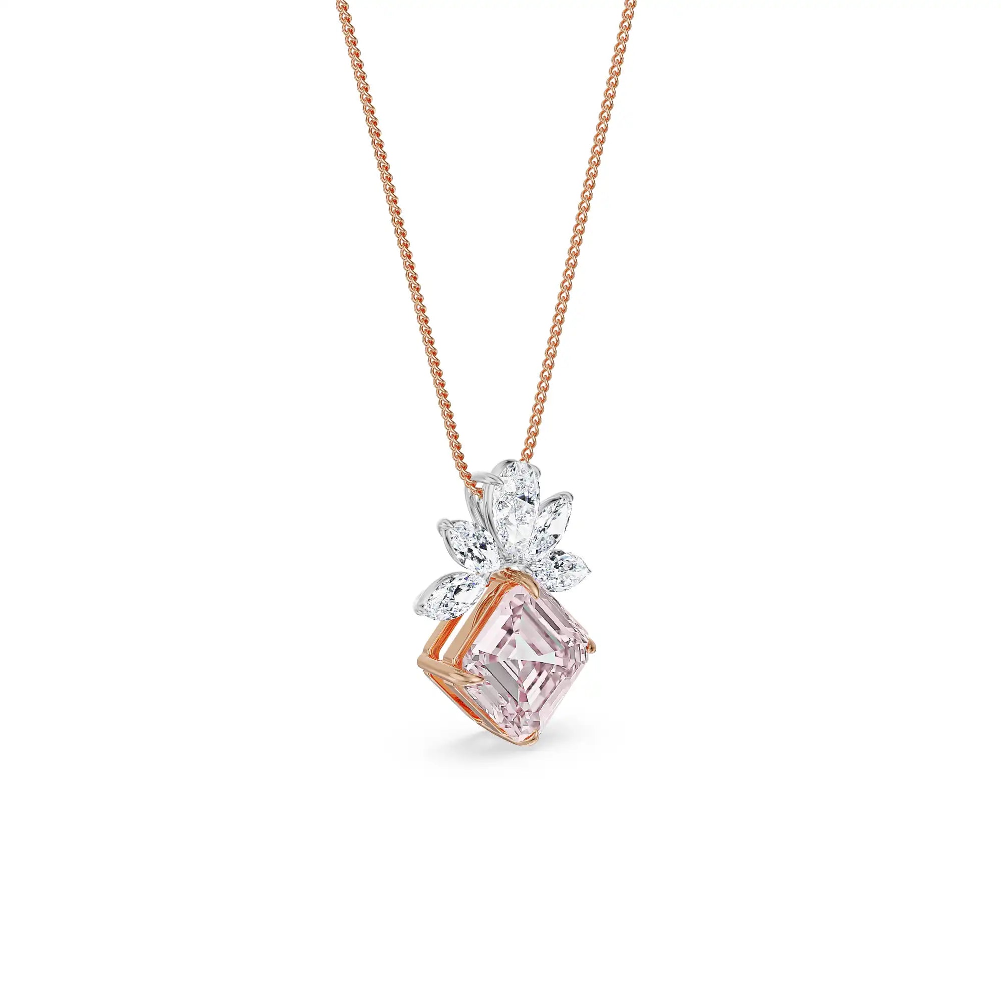 Floral Pink Lab Grown Diamond Pendant - side view