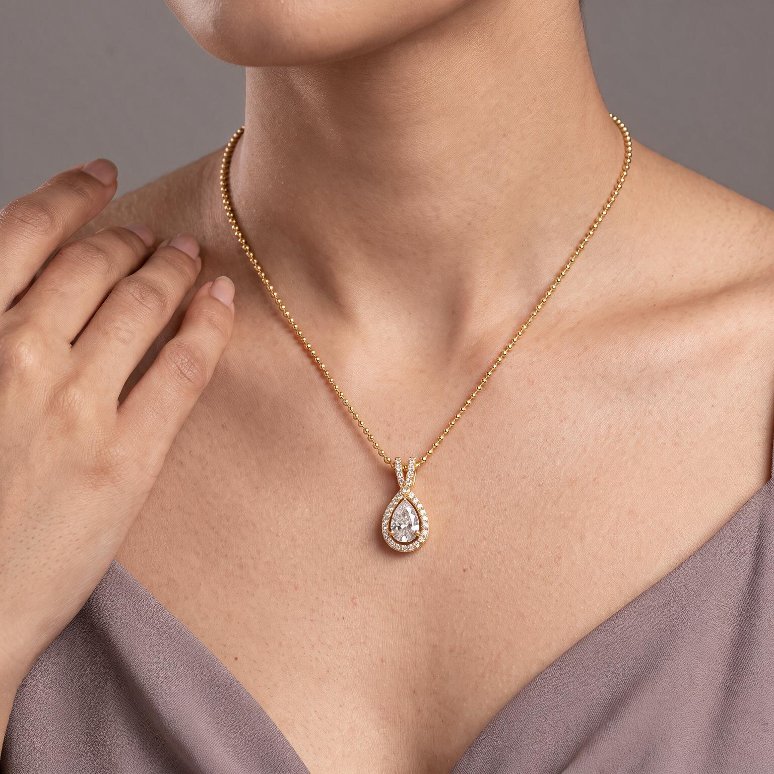 Pear Halo Lab Grown Diamond Solitaire Pendant