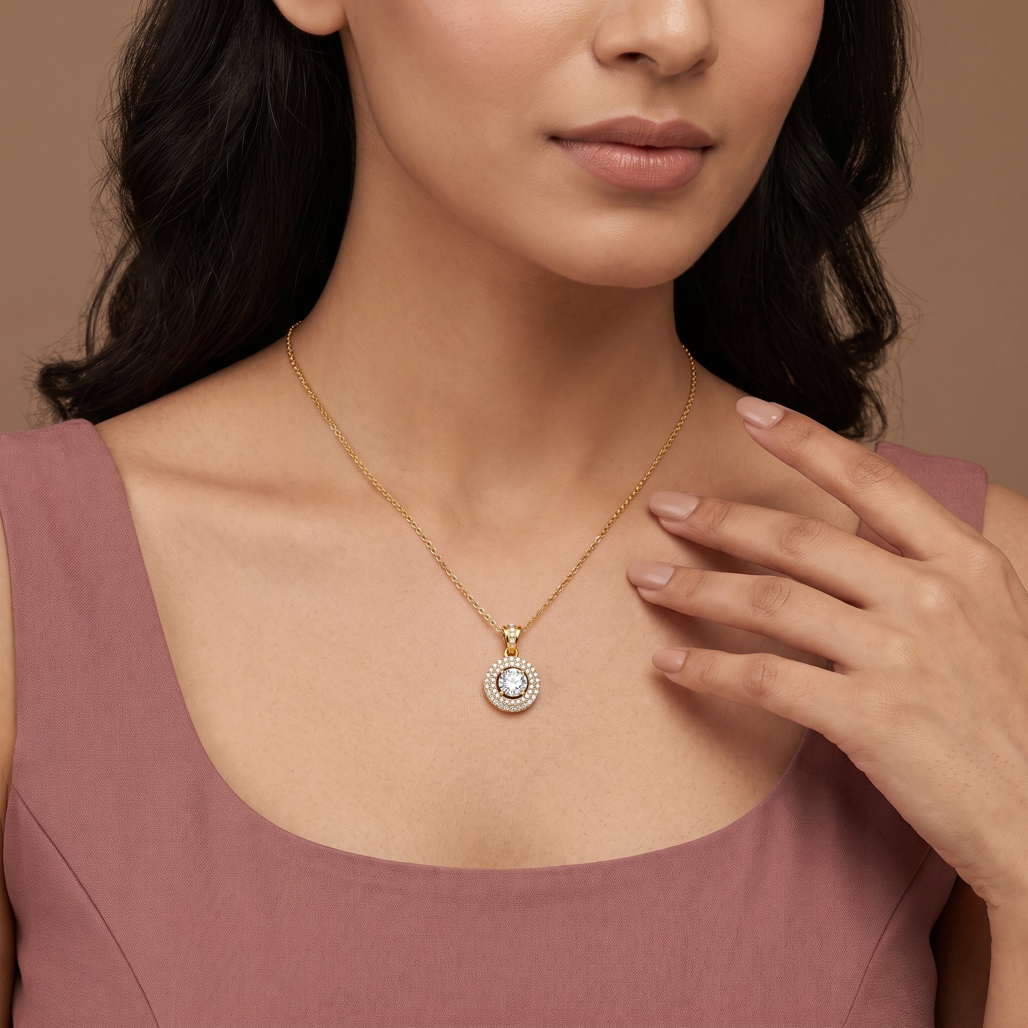 Dual Halo Round Lab Grown Diamond Pendant