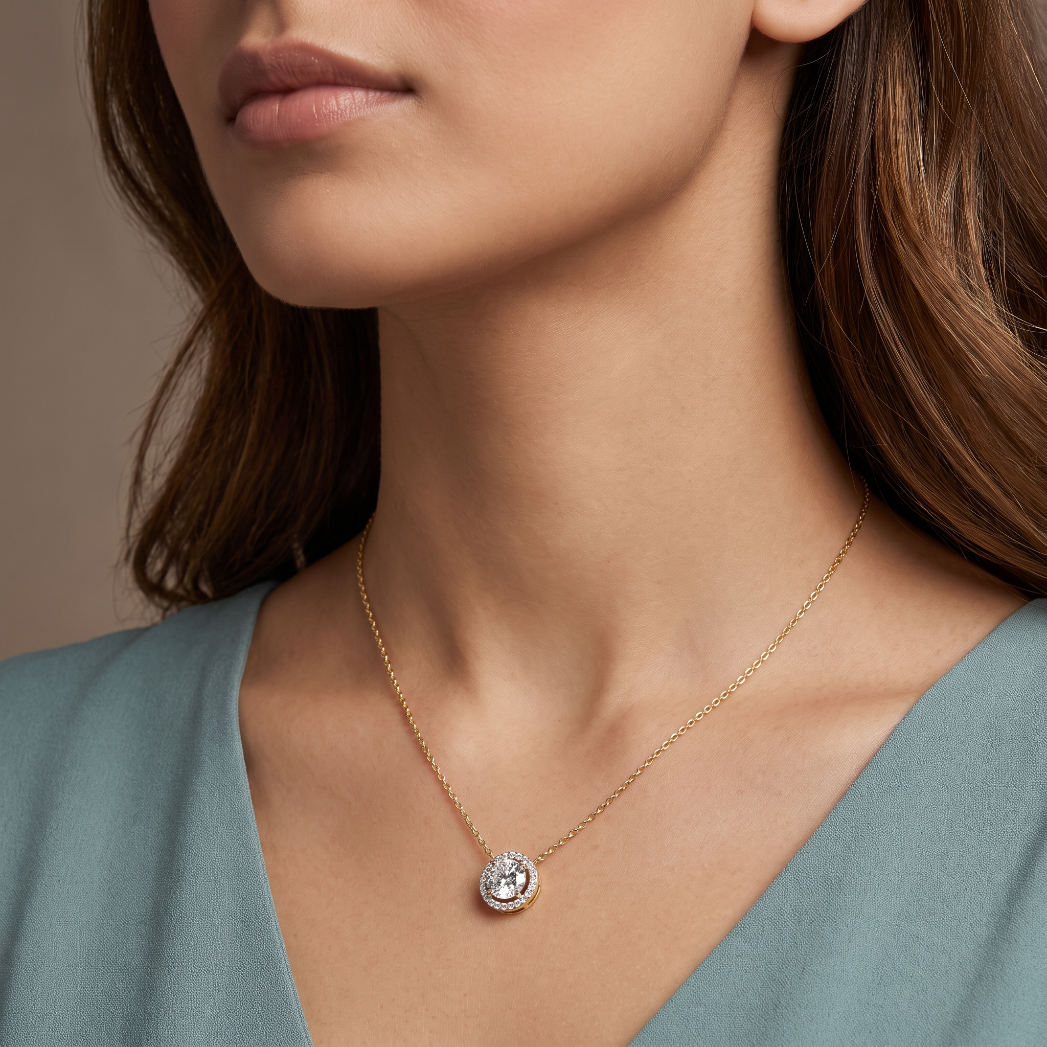 1 CT Round Halo Glistening Lab Diamond Pendant
