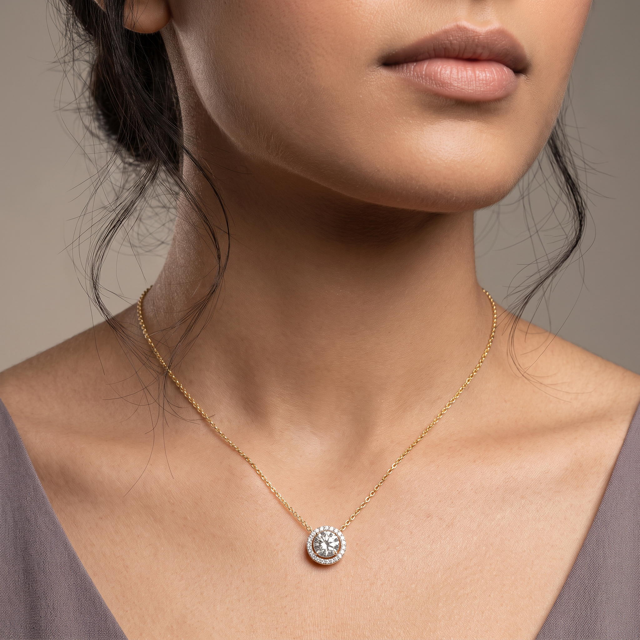 1.5 CT Round Halo Glistening Lab Diamond Pendant