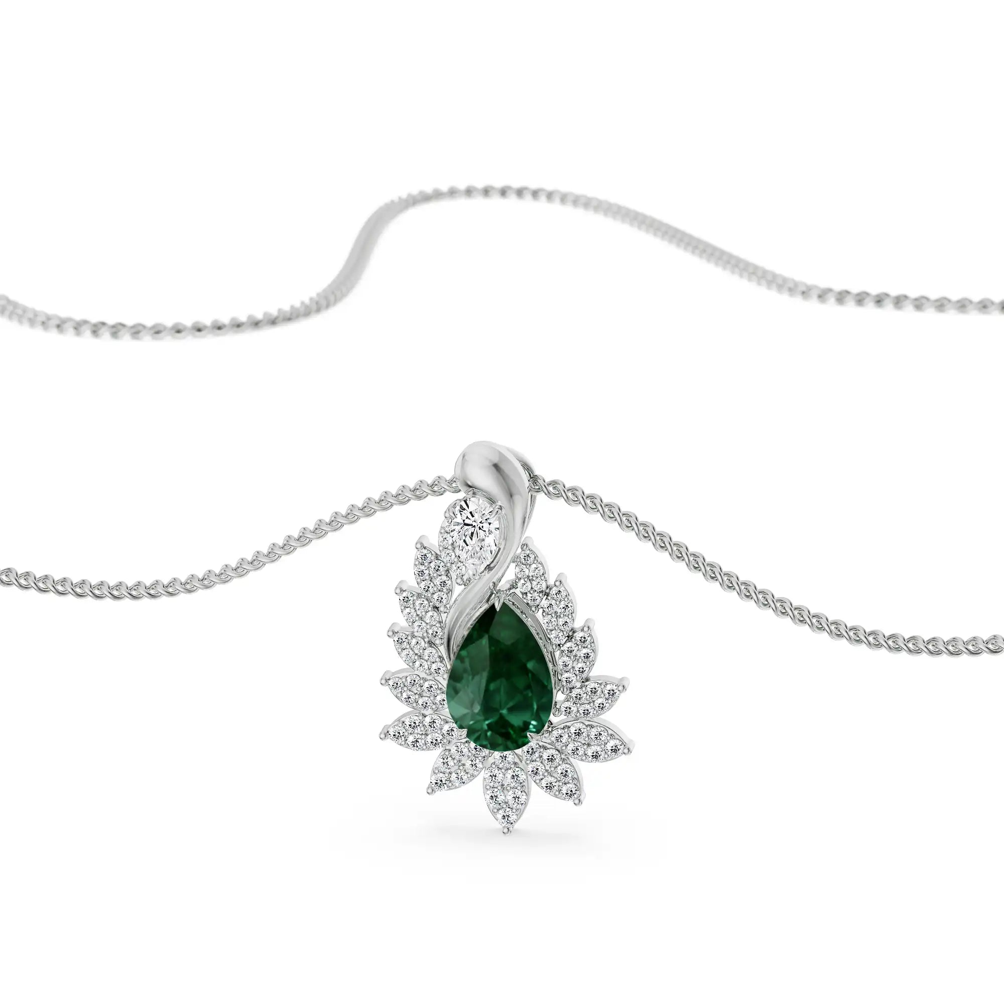 Geneva Emerald Lab Diamond Drop Pendant-top view in 9KT