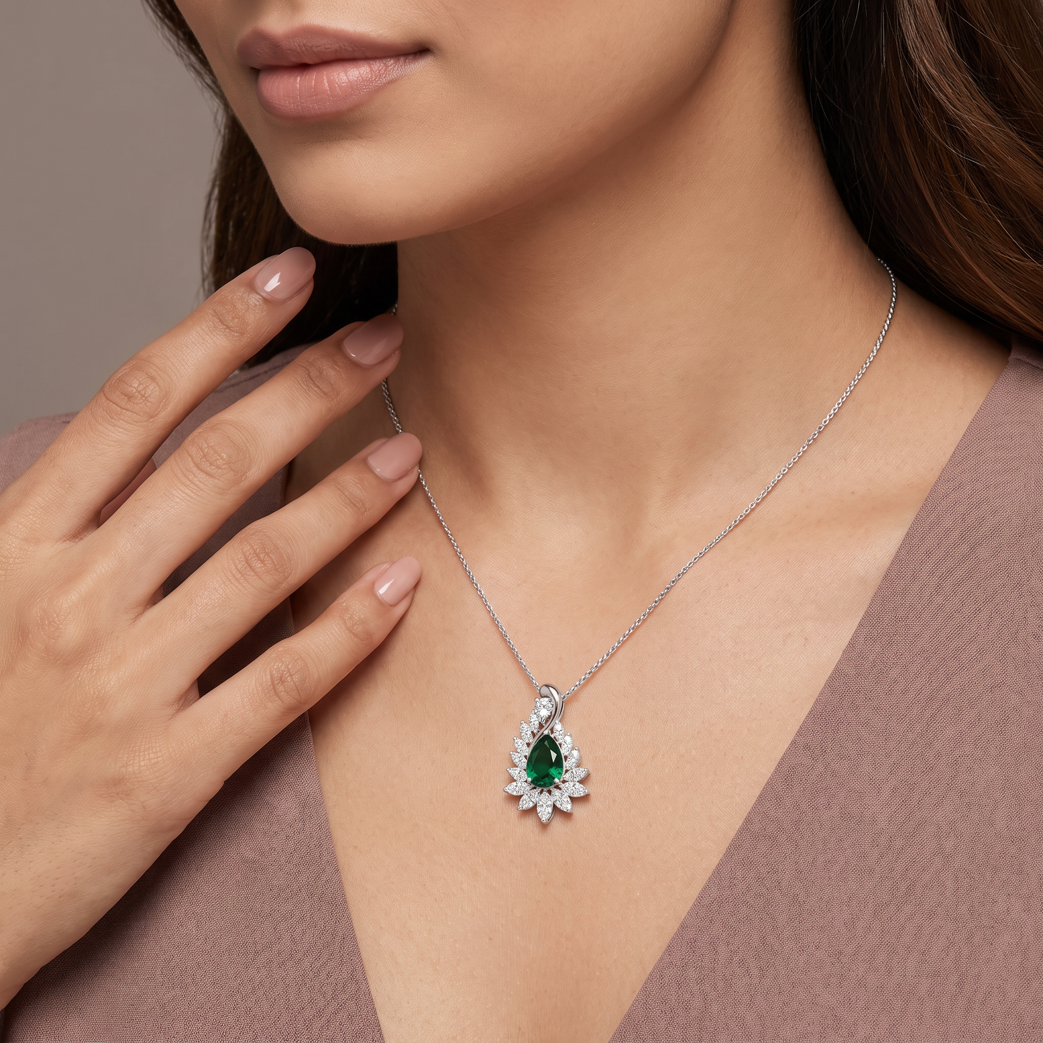 Geneva Emerald Lab Diamond Drop Pendant
