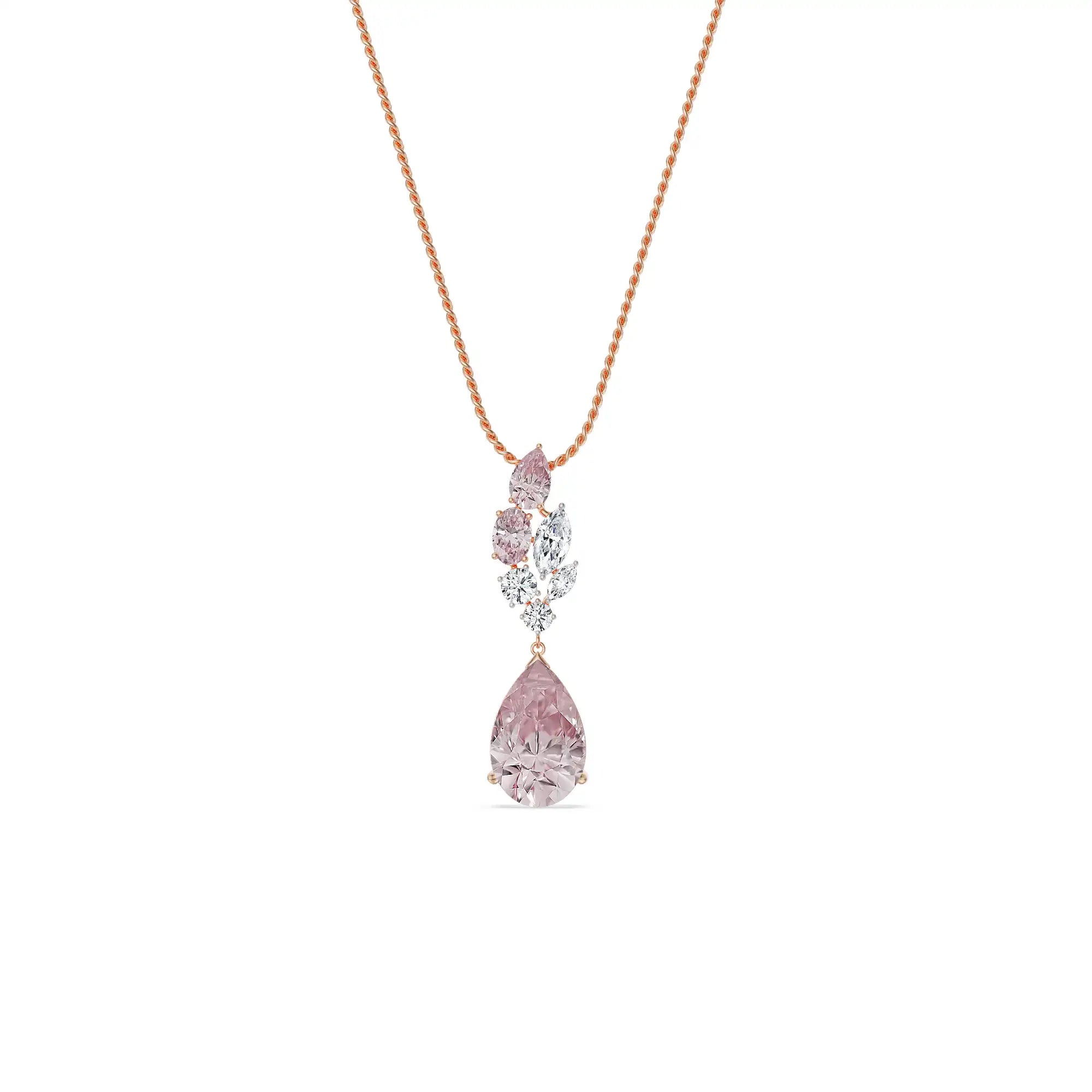 Pink Sapphire Lab Diamond Drop Pendant - perspective view - top view
