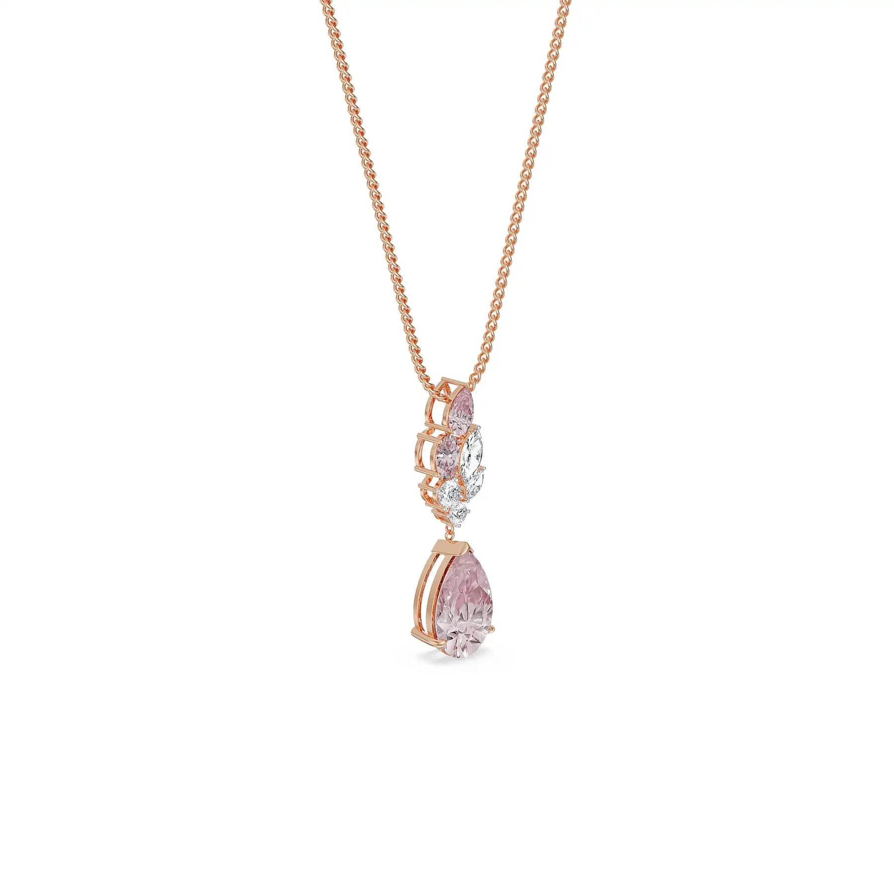 Pink Sapphire Lab Diamond Drop Pendant Set pendant - perspective view