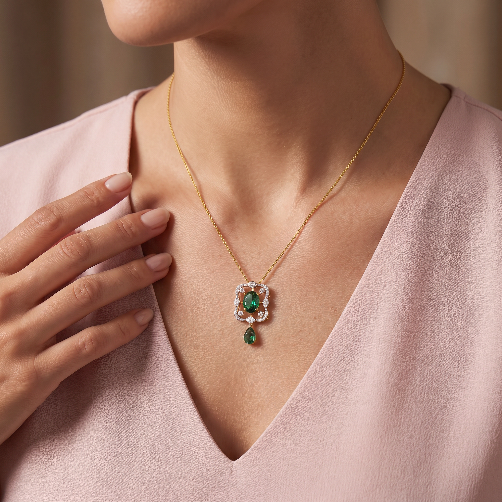 Romi Emerald Lab Diamond Pendant