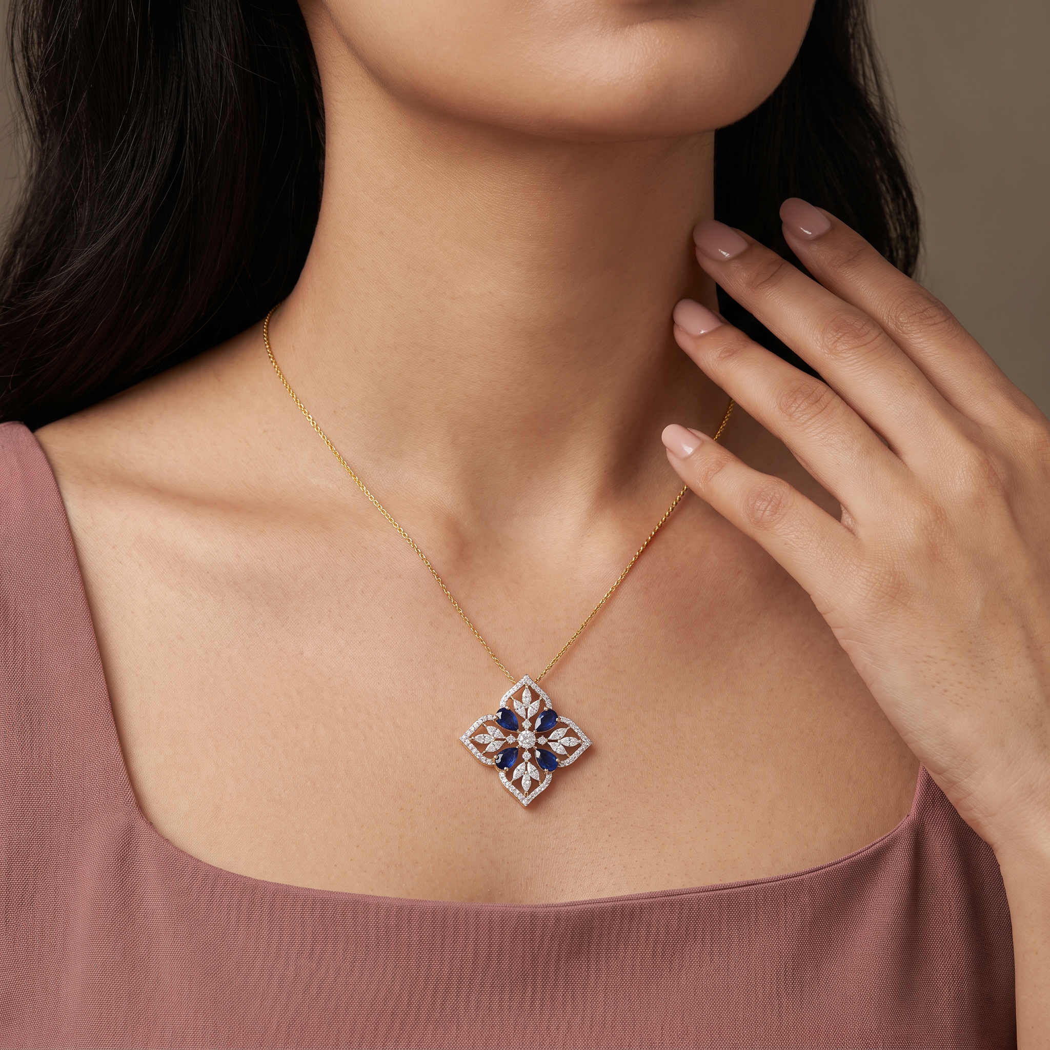 Blue Sapphire Lab Diamond Glamour Pendant