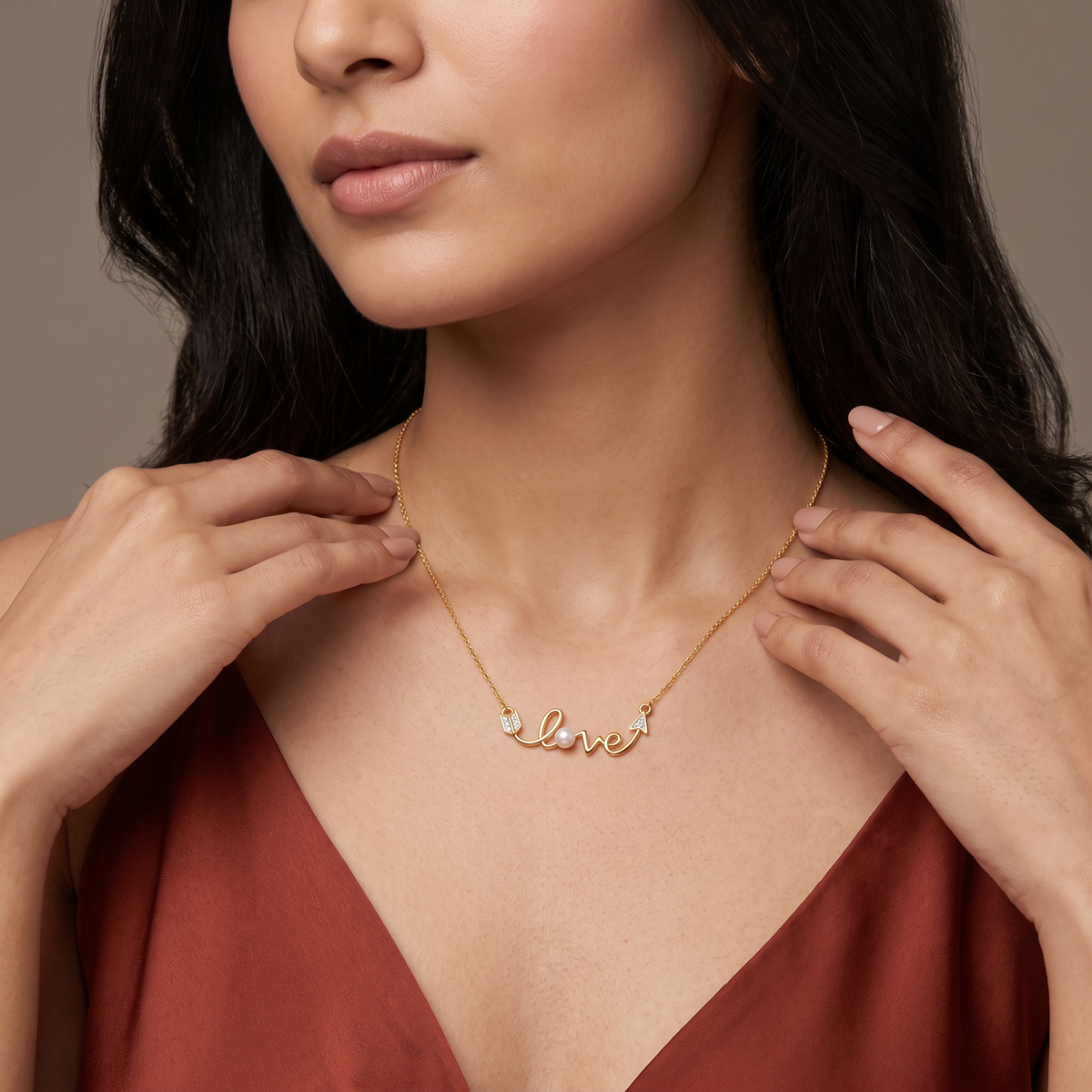 Lab Grown Diamond and Pearl Love Necklace