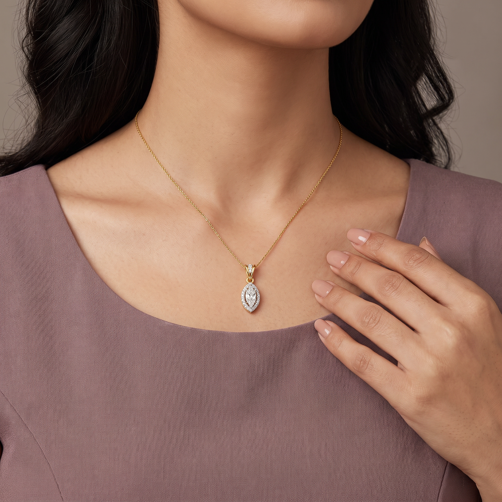 1 CT Marquise Halo Lab Diamond Pendant