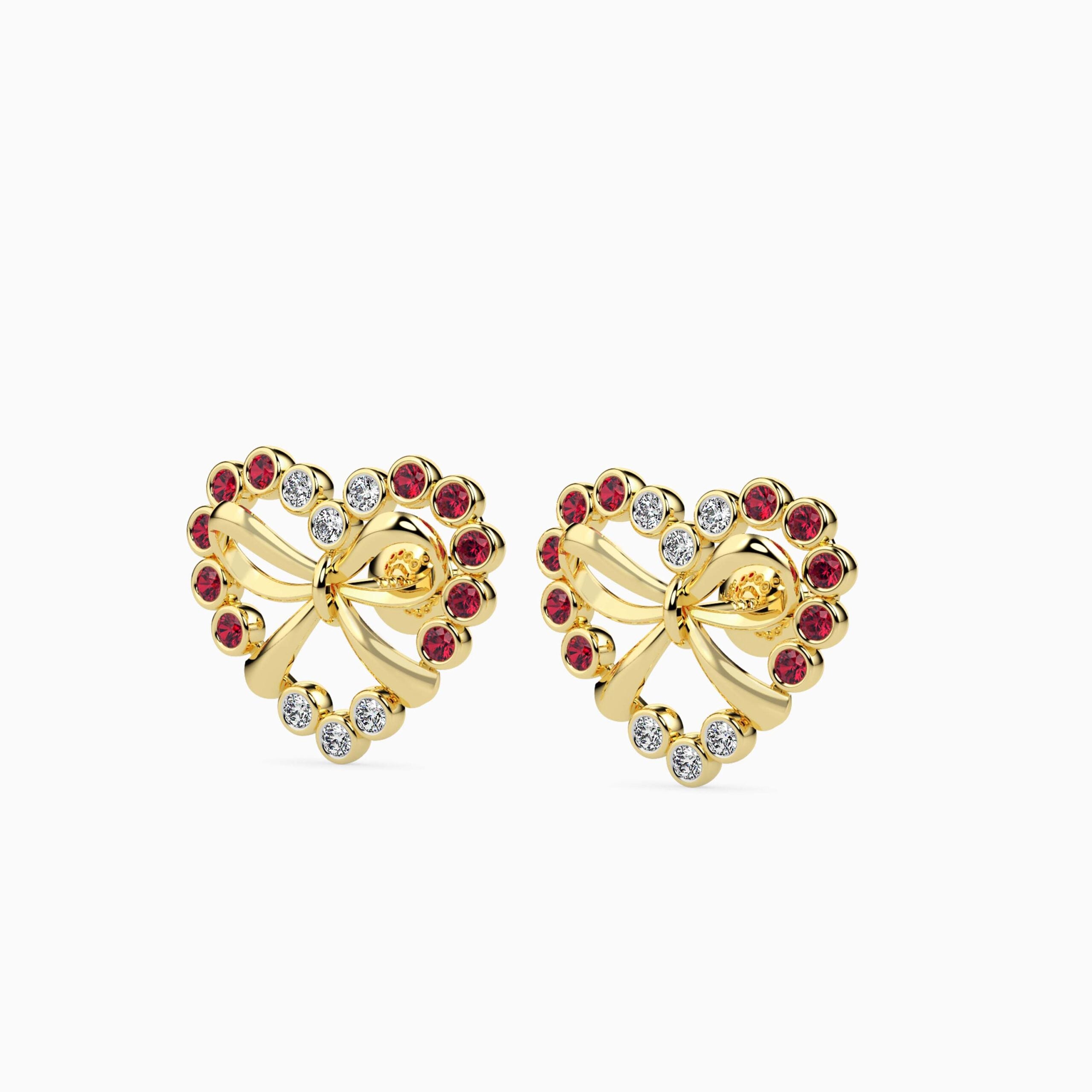 Bow and Heart Stud Earrings Side view