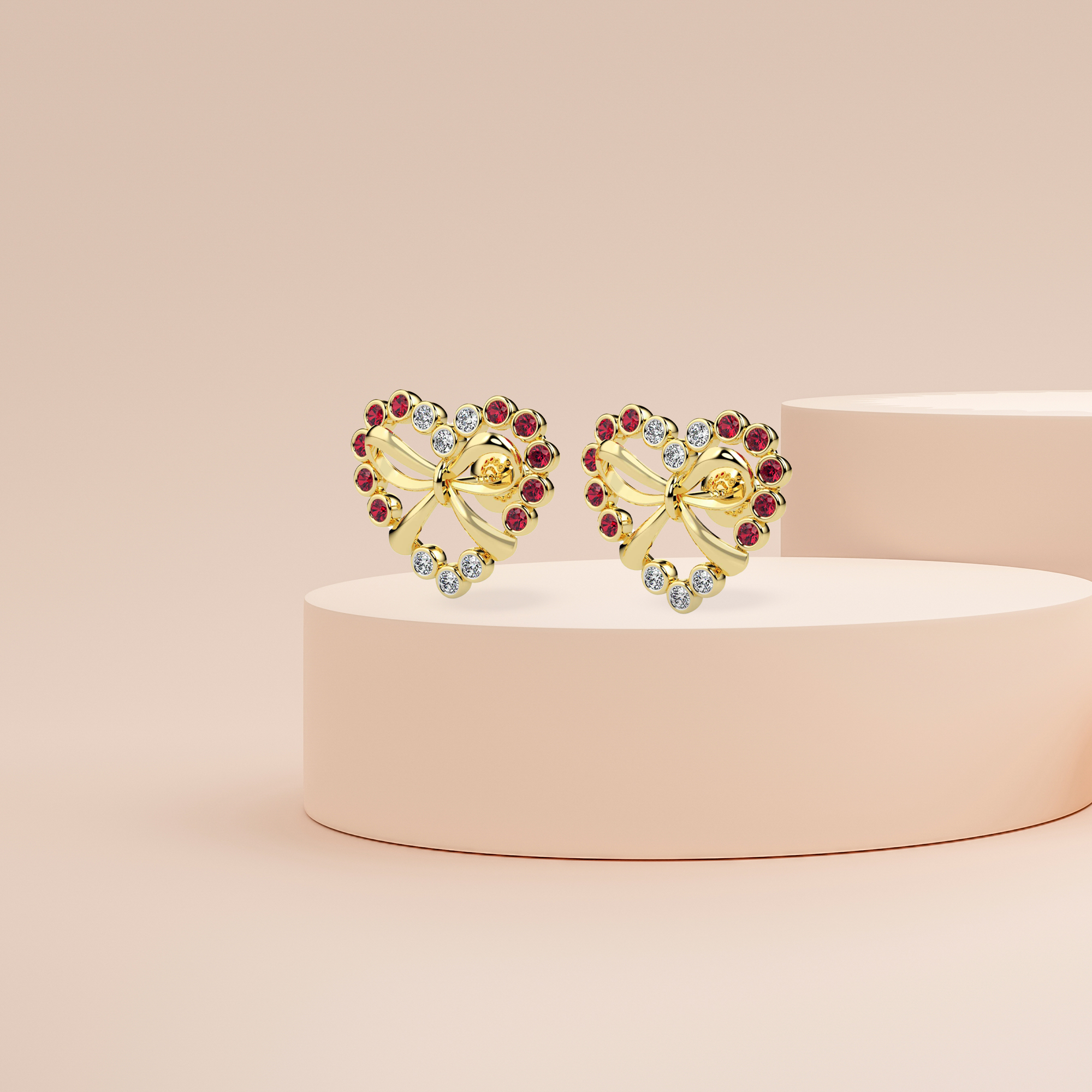 Bow and Heart Stud Earrings Prospective View