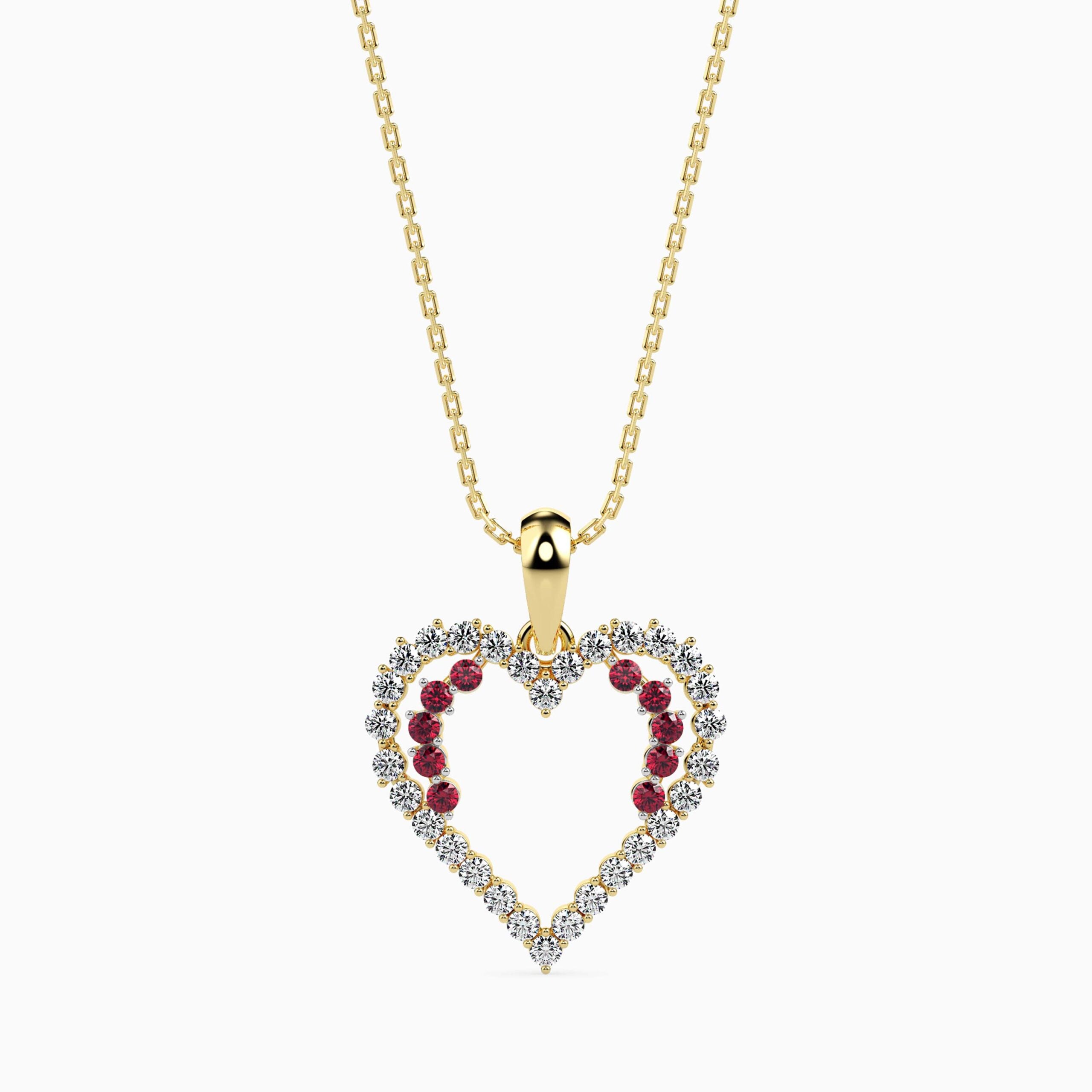 Ritzy Ruby and Diamond Heart Pendant Front view