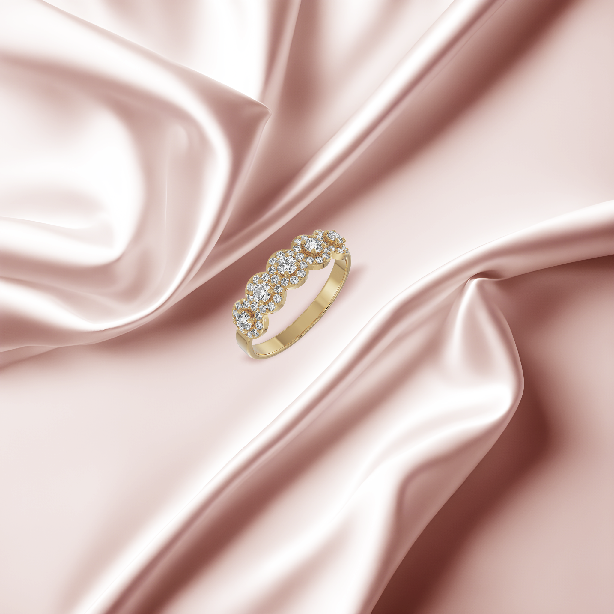 Five Stone Solitaire Halo Ring Prospective View