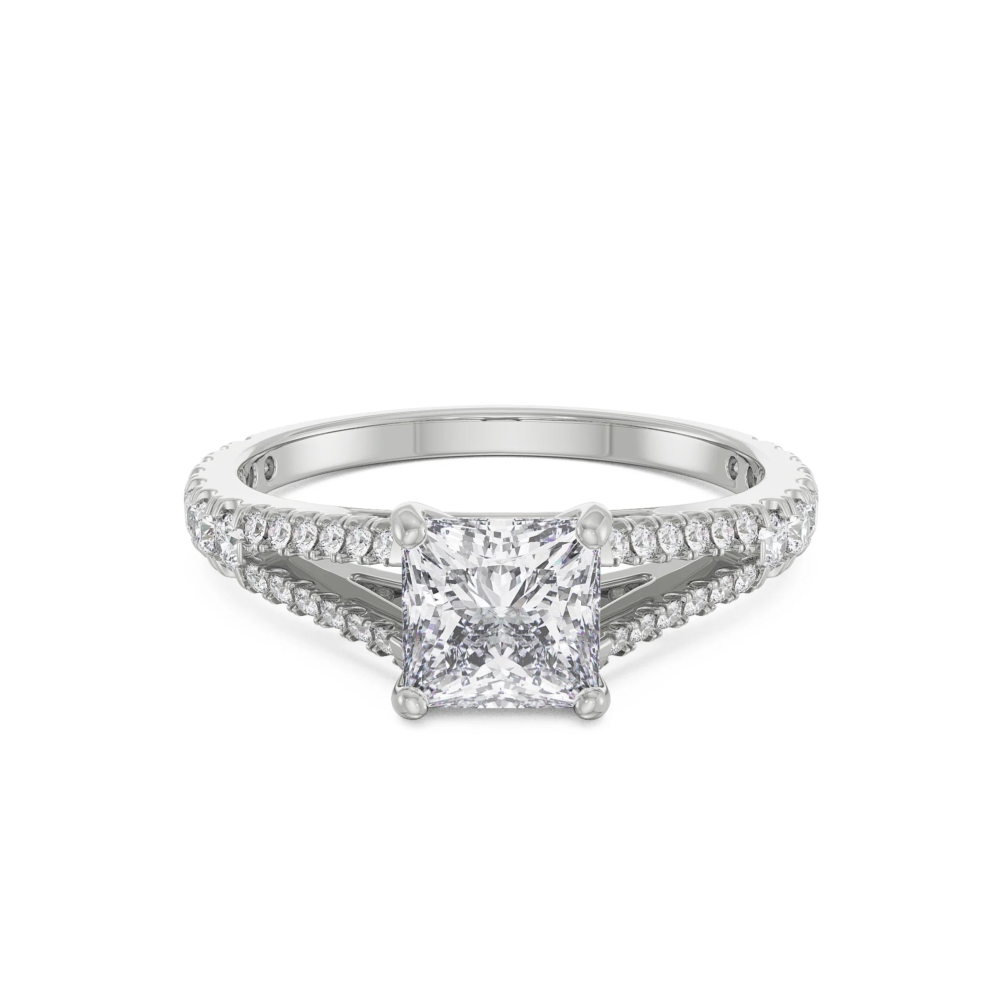 Princess Cut Splendor Ring Front View in 9KT
