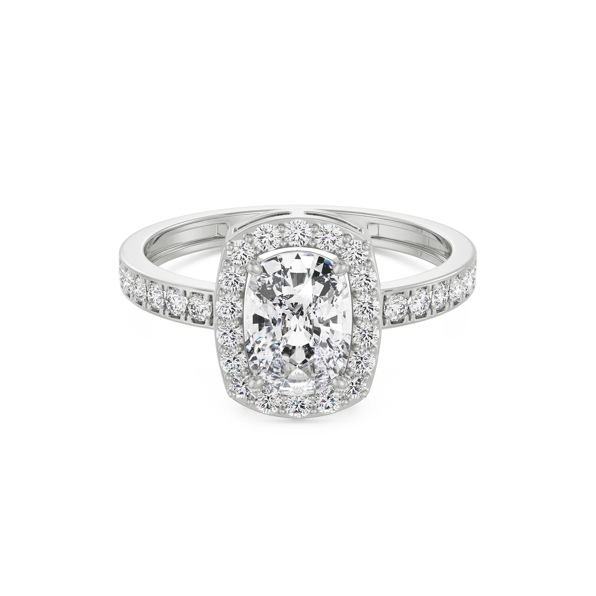 Exquisite Cushion Sparkle Ring Front View in 9KT