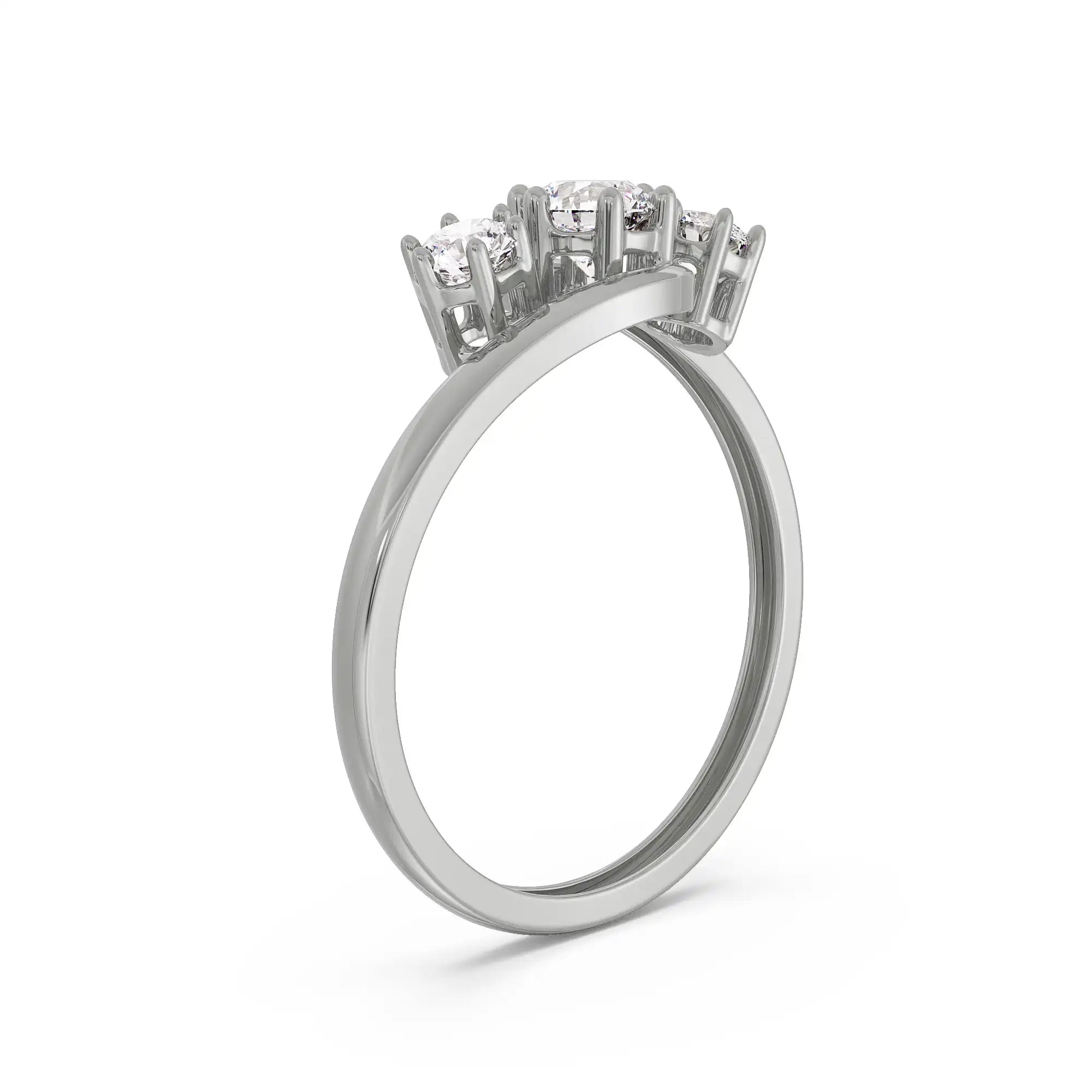 Triple Solitaire Diamond Ring Side View