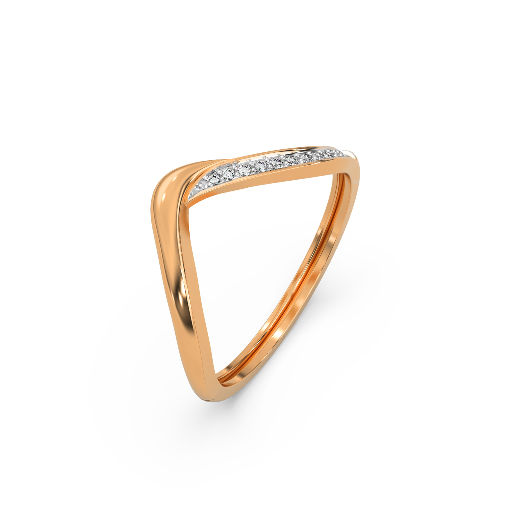 Classic V Diamond Ring Top View in 9KT