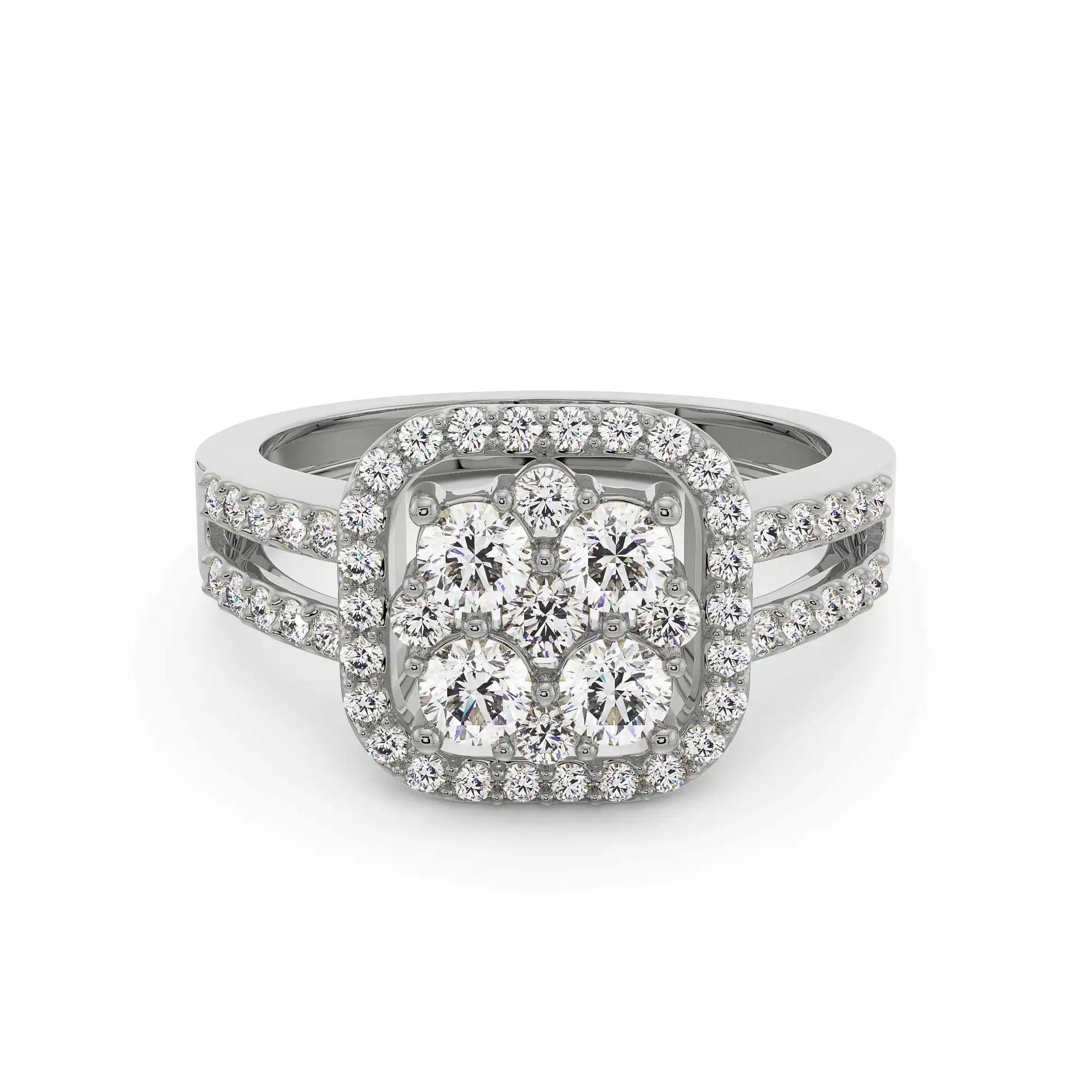 Regal Diamond Halo Ring Front View in 9KT