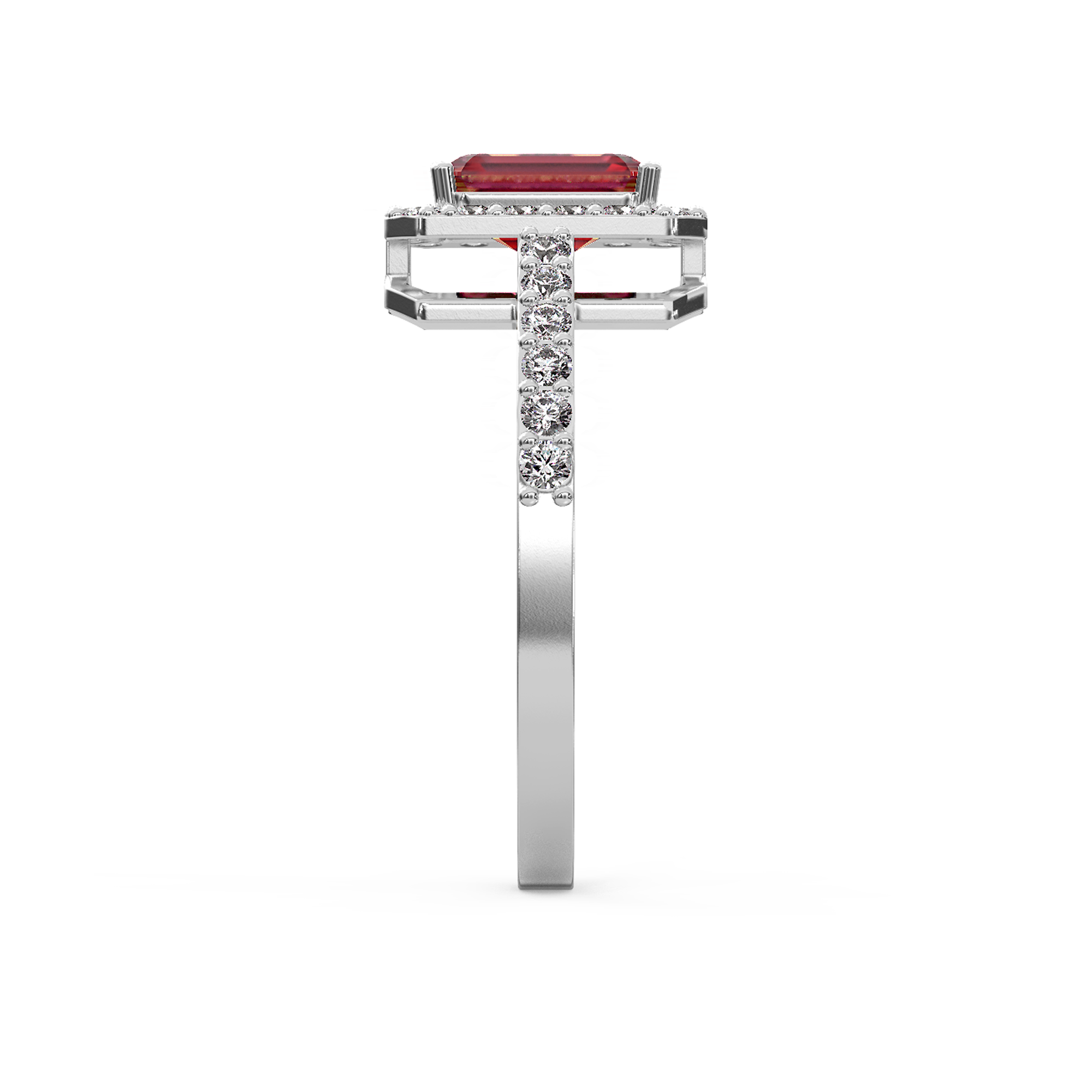 Red Ruby Diamond Ring Side View in 9KT