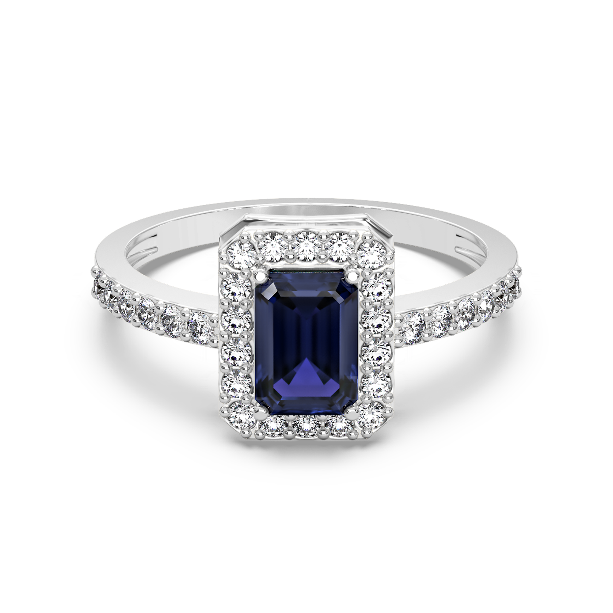 Blue Saphire Diamond Ring Front View in 9KT