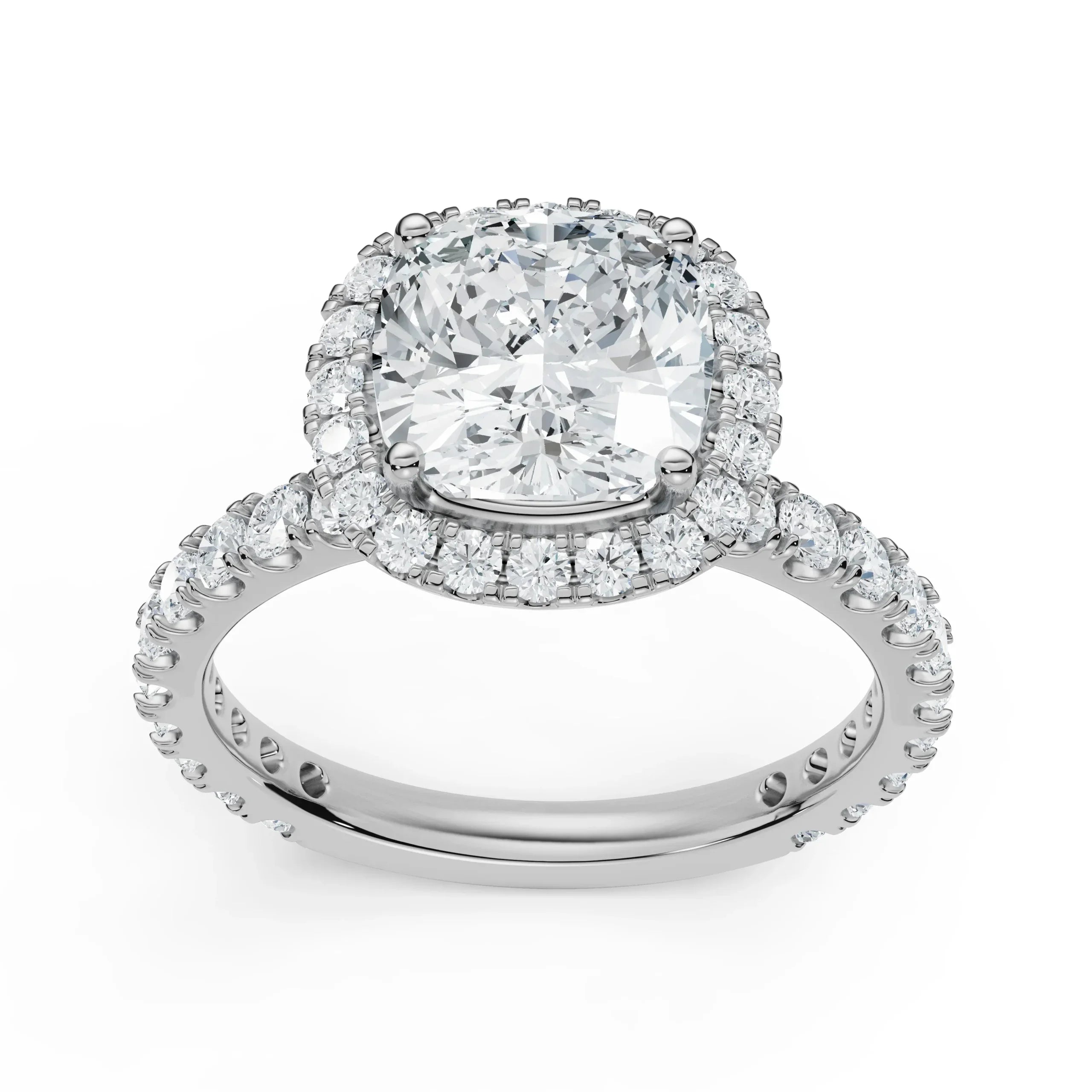 Timeless Cushion Square Engagement Ring Prospective View in 9KT