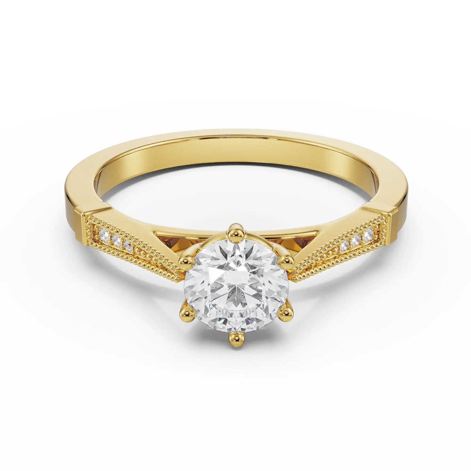 Dainty Round Brilliant Engagement Ring Front View in 9KT