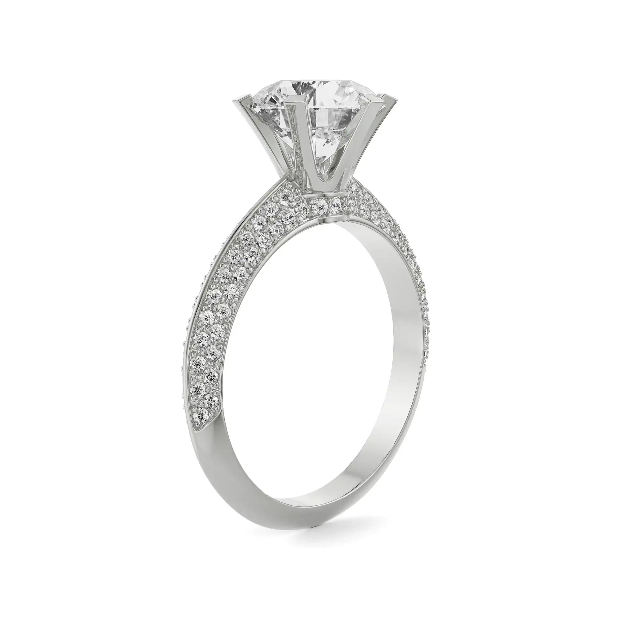 Whimsical Round Pave Engagement Ring Side View
