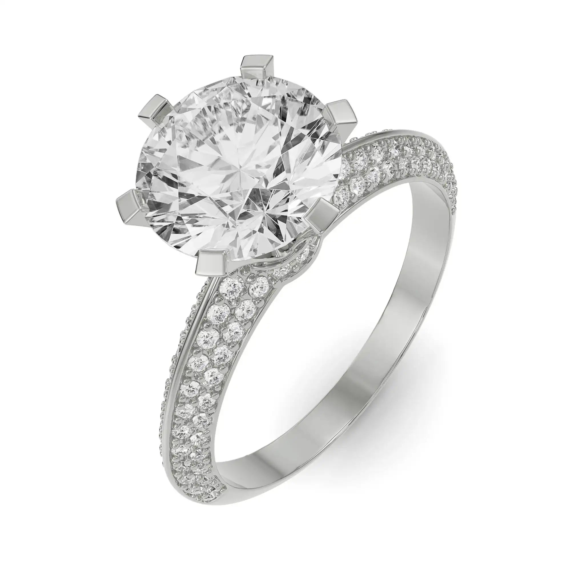Whimsical Round Pave Engagement Ring Top View in 9KT