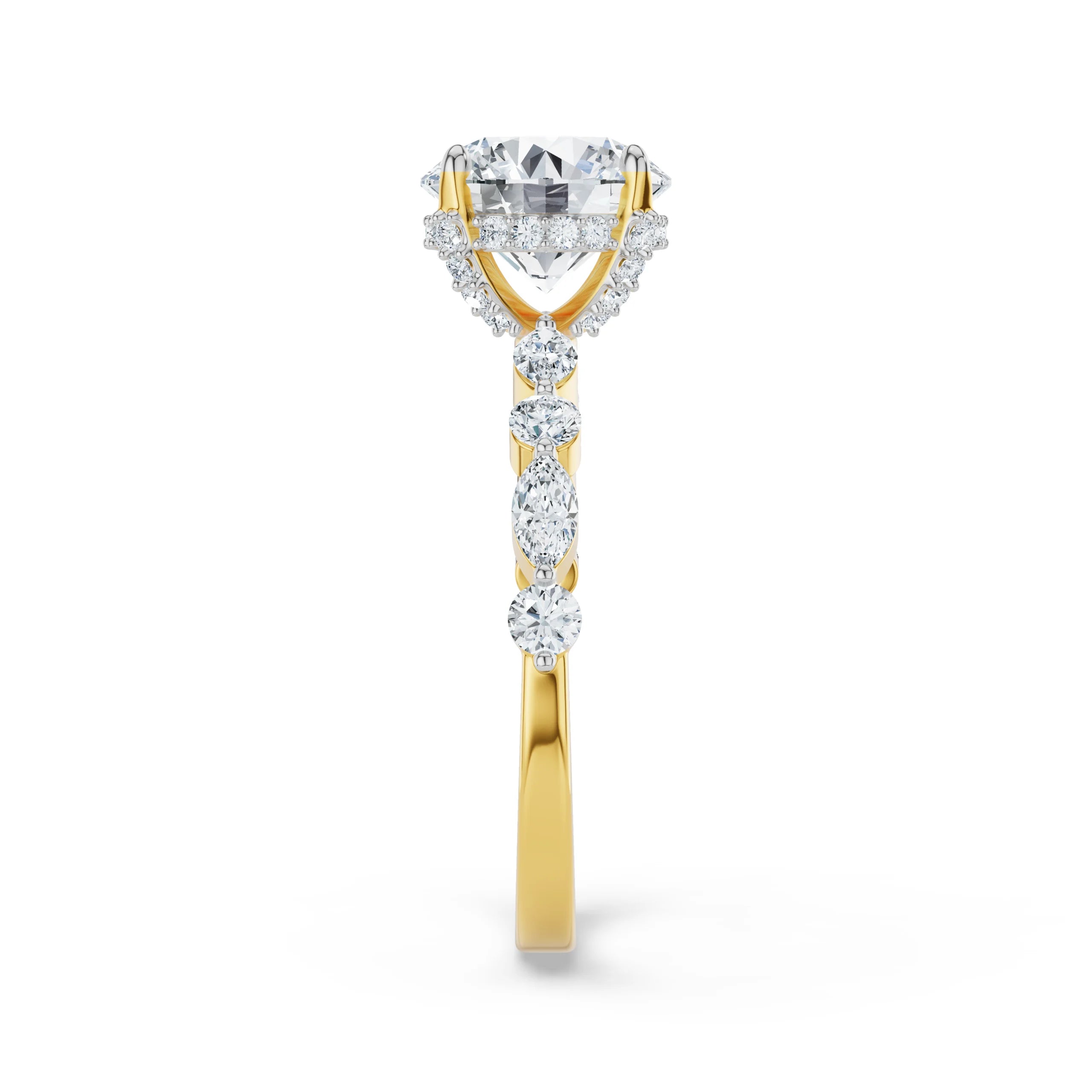 Halo Round Brilliant Diamond Ring Side View