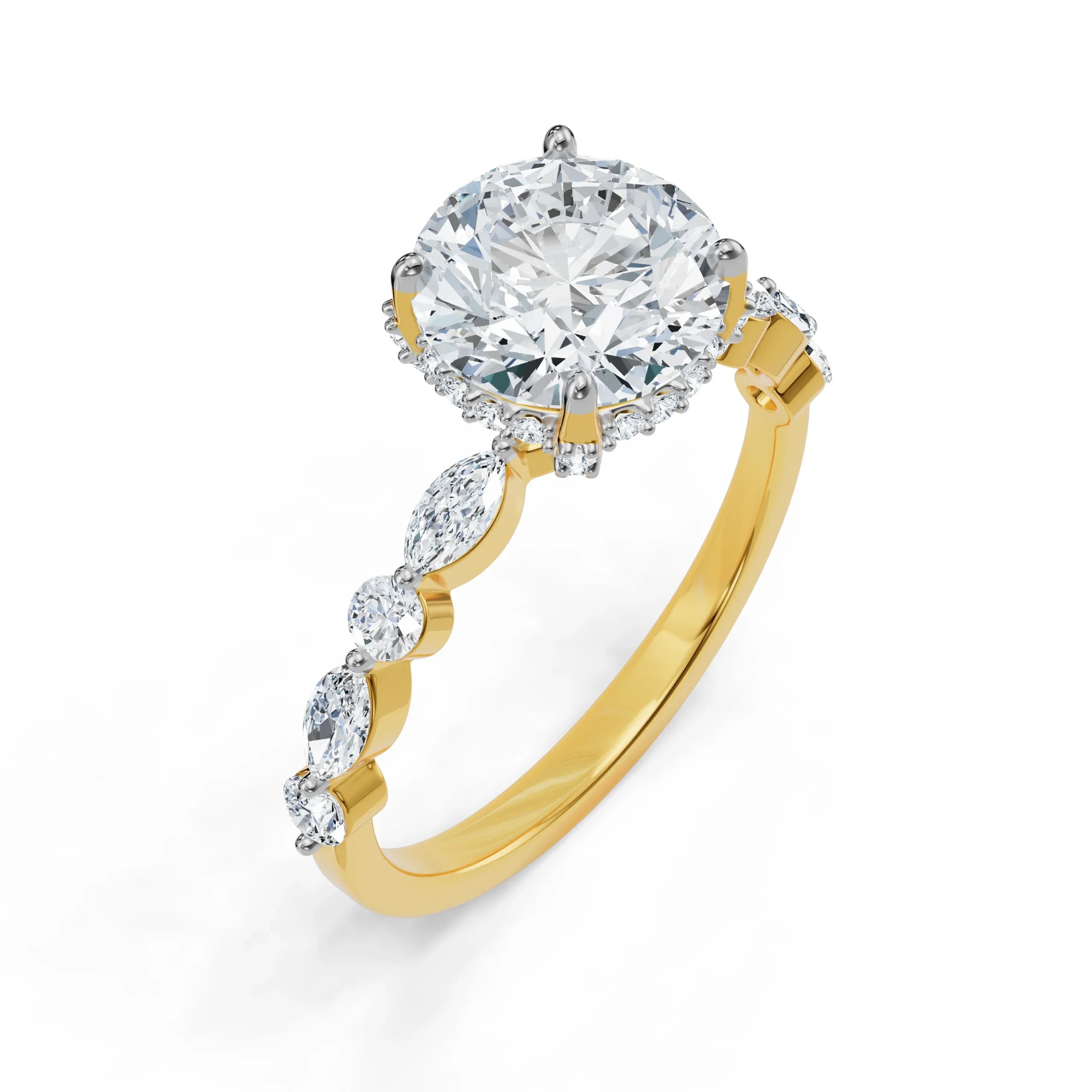 Halo Round Brilliant Diamond Ring Top View in 9KT