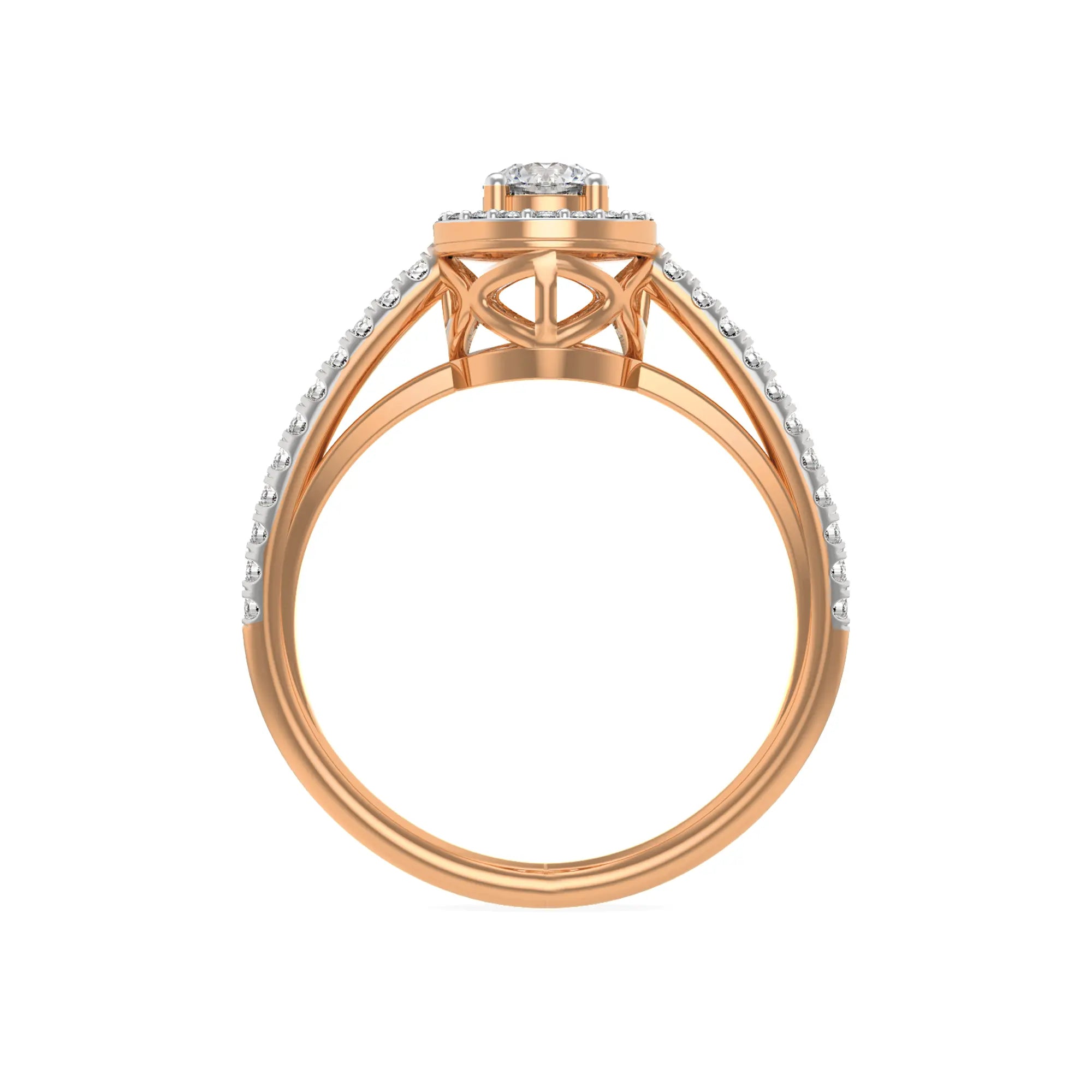 Halo Round Diamond Ring Back View in 9KT