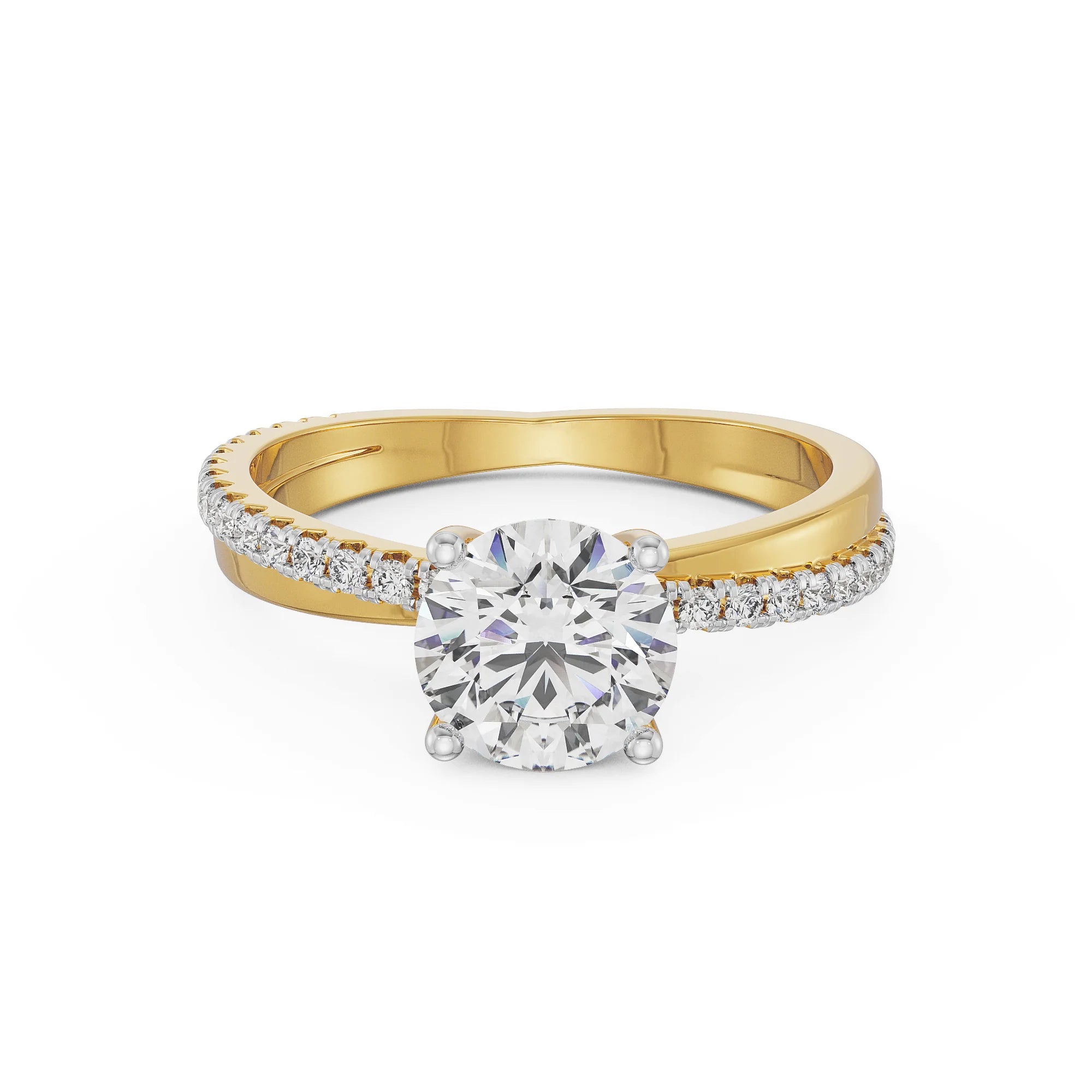 Crossover Solitaire Engagement Ring Front View in 9KT