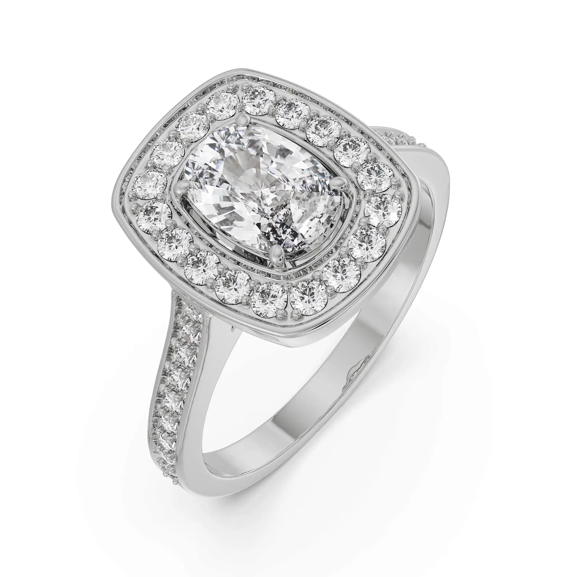 Cushion Halo Solitaire Diamond Ring Top View