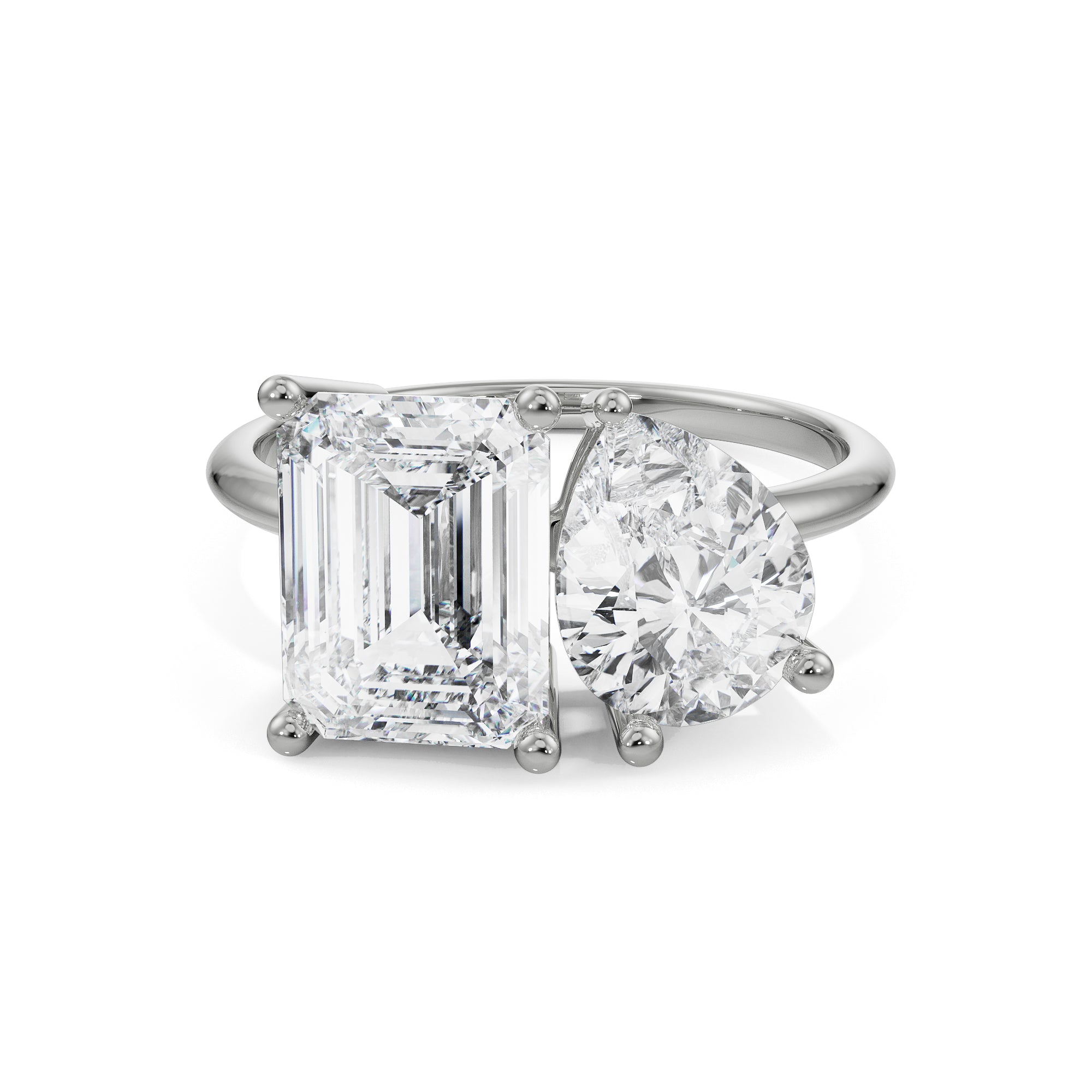 Emerald and Pear Diamond Ring Front View