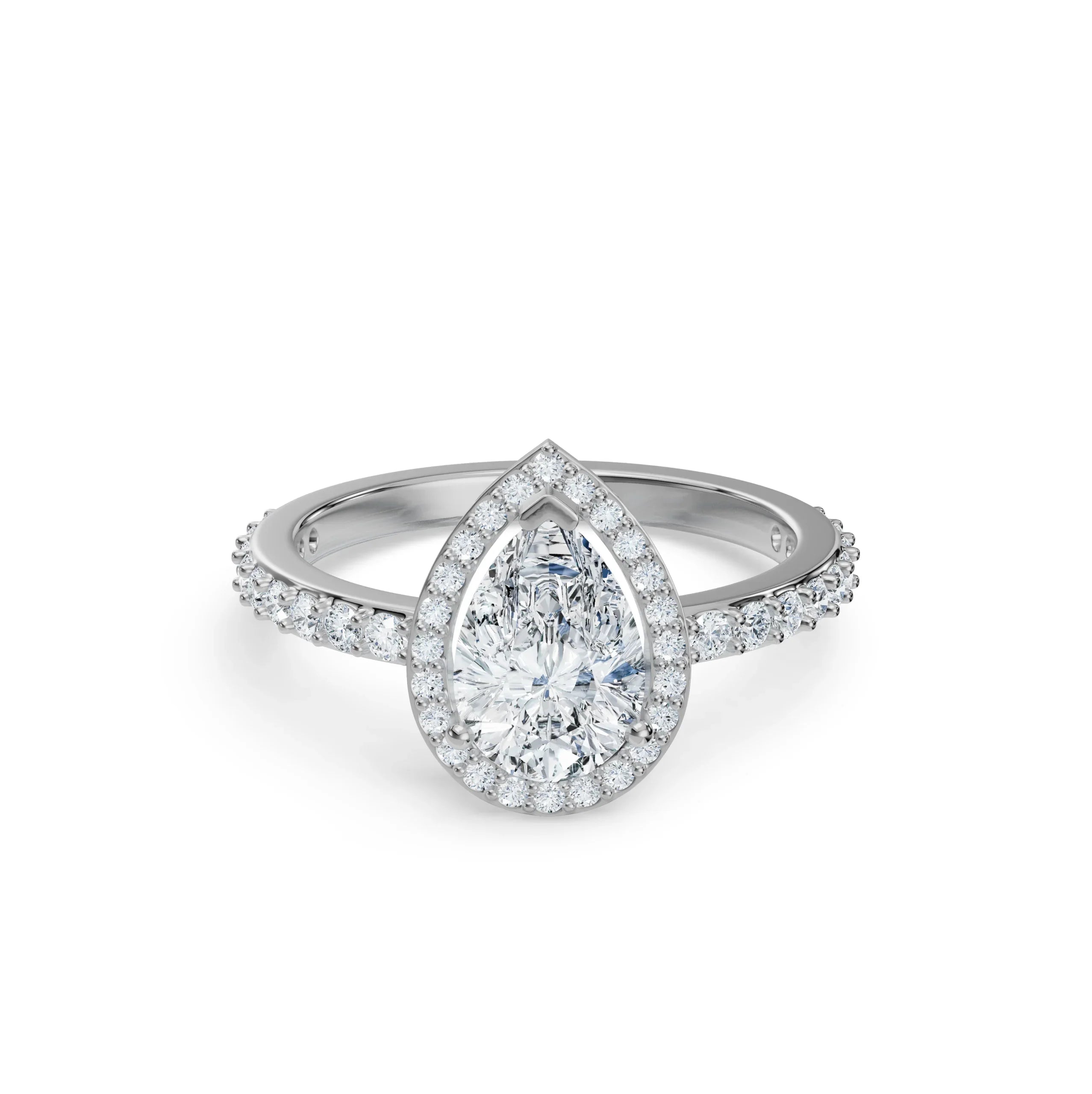Solitaire Pear Halo Engagement Ring Front View in 9KT