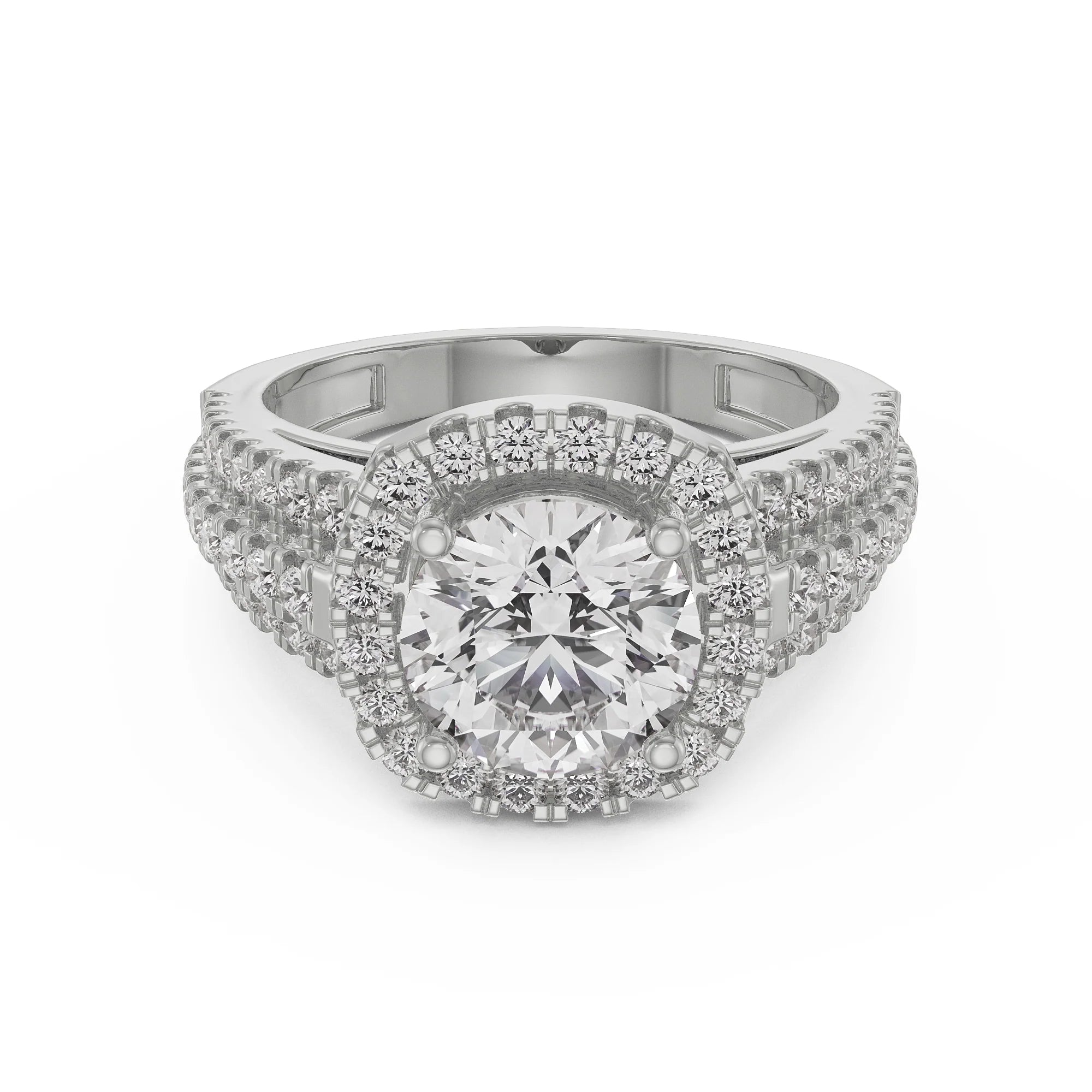 Halo Cushion Diamond Ring Front View in 9KT