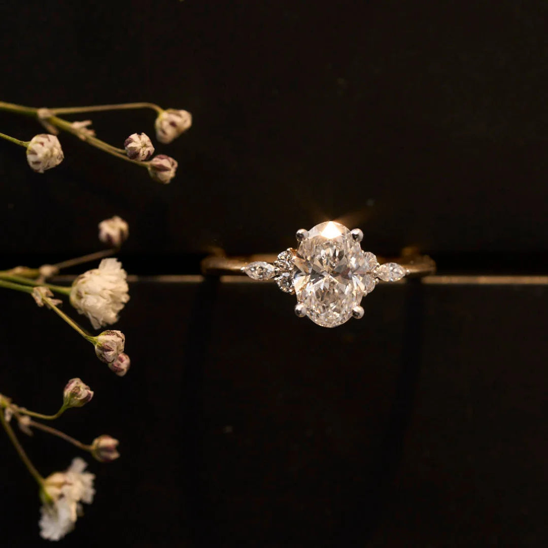 Oval Cluster Engagement Ring Top view