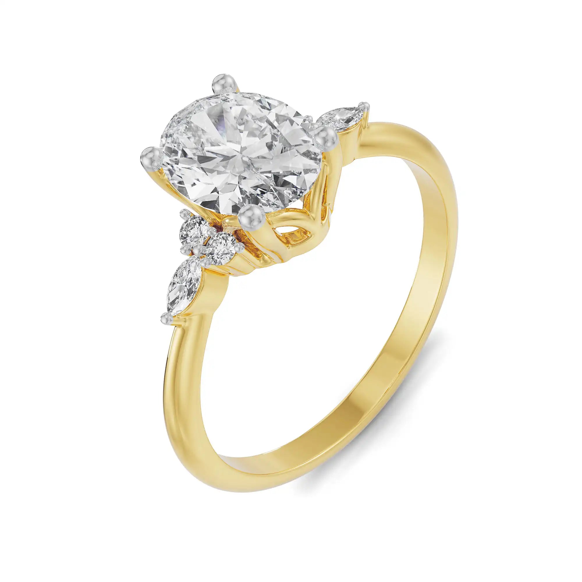 Oval Cluster Engagement Ring Top View in 9KT