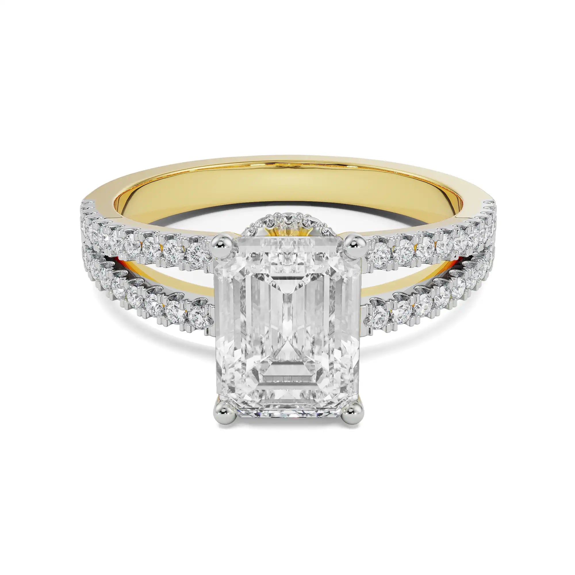 Emerald Cut Bridal Ring Front View in 9KT