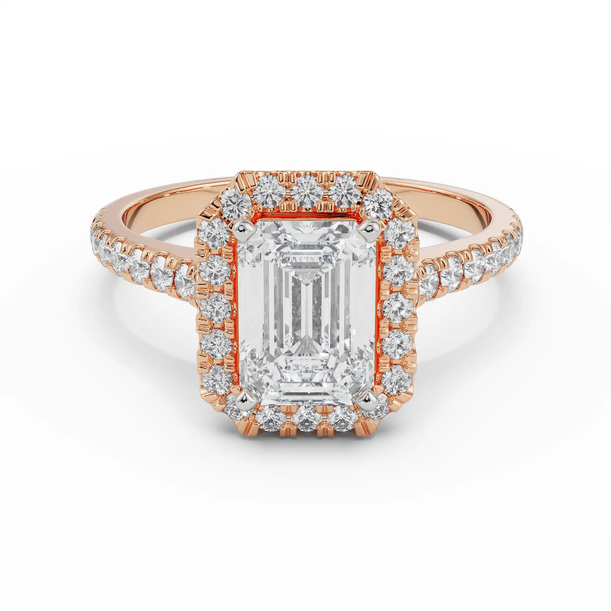 Pave Diamond Halo Engagement Ring Front View in 9KT