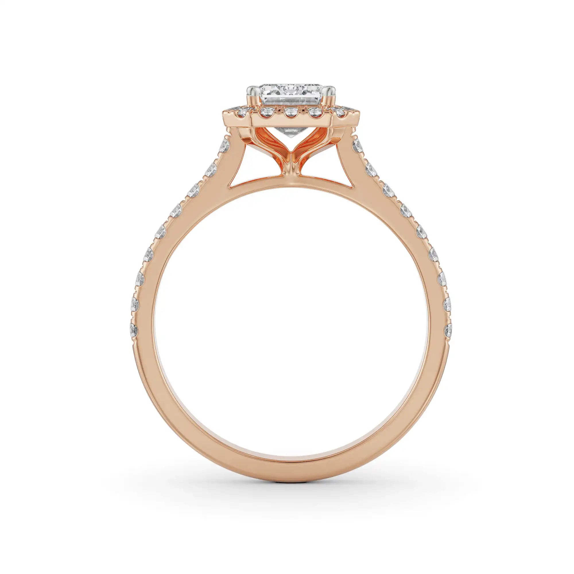 Pave Diamond Halo Engagement Ring Side View