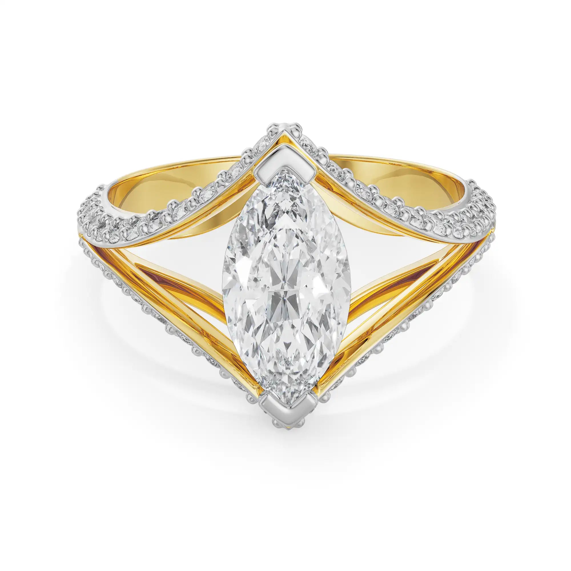 Marquise Cut Bridal Ring Front View in 9KT