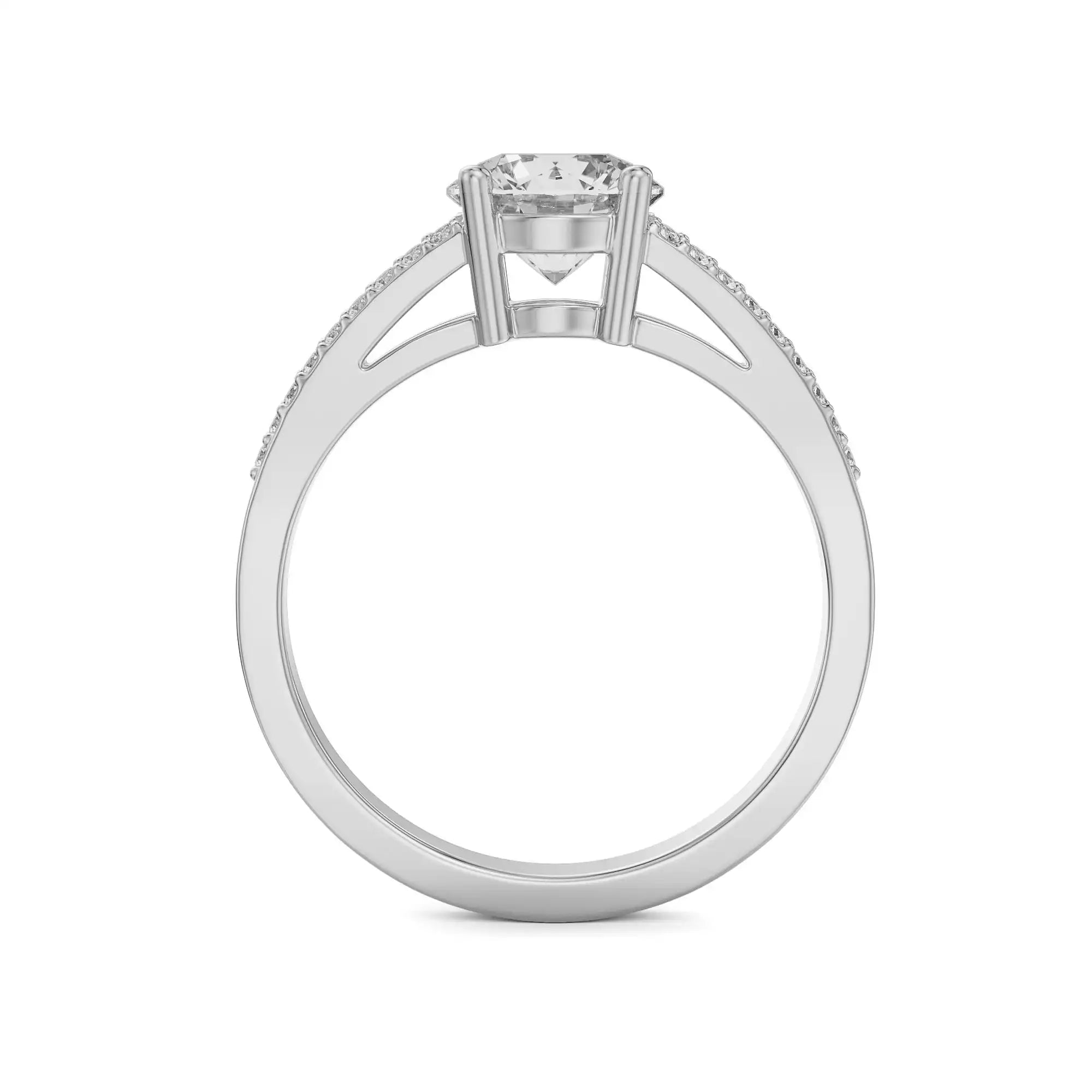 Pave Round Engagement Ring Side View