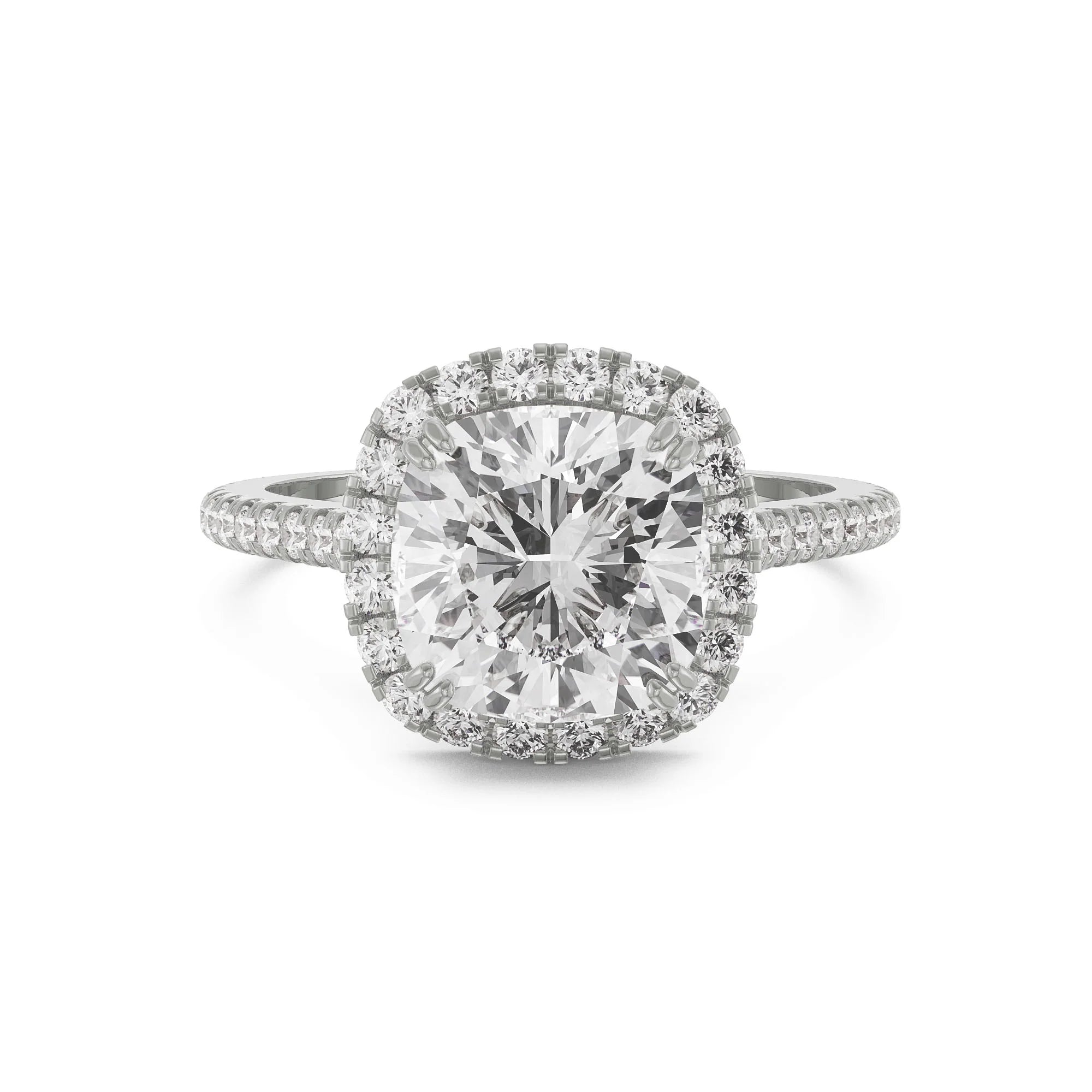 Cushion Halo Engagement Ring Front View in 9KT