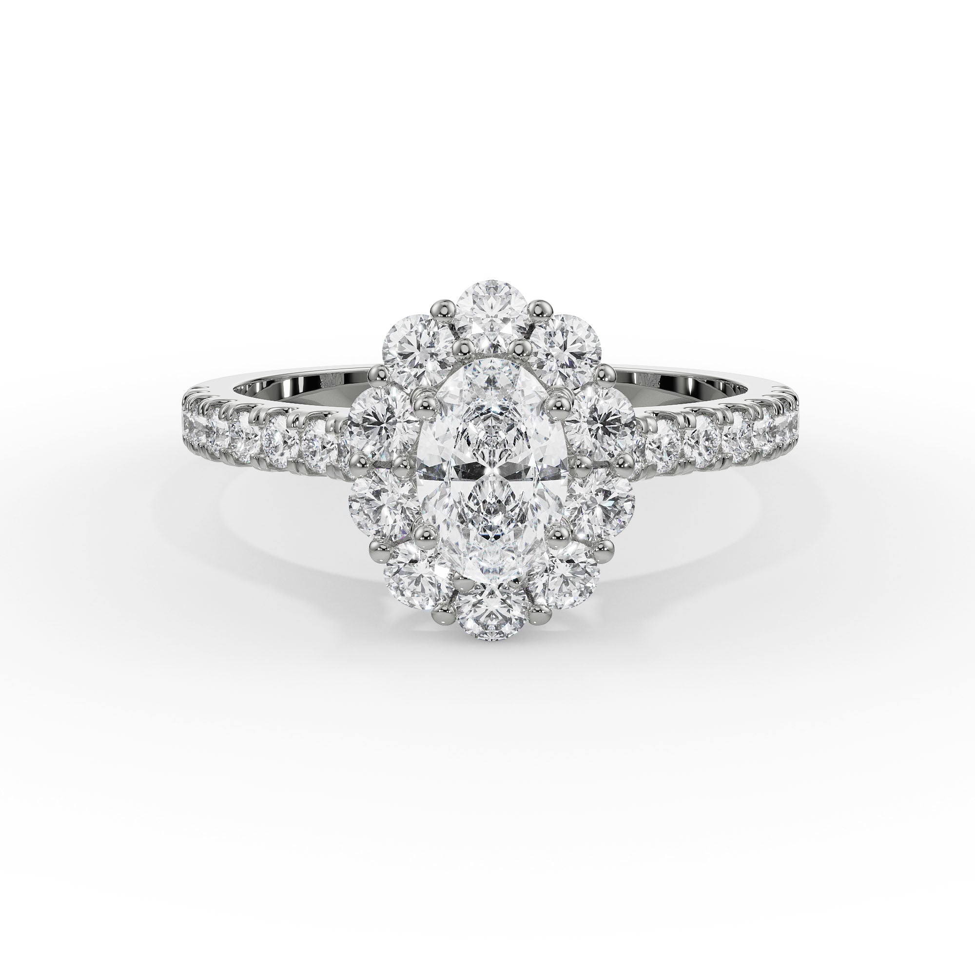 Floral Halo Engagement Ring Front View