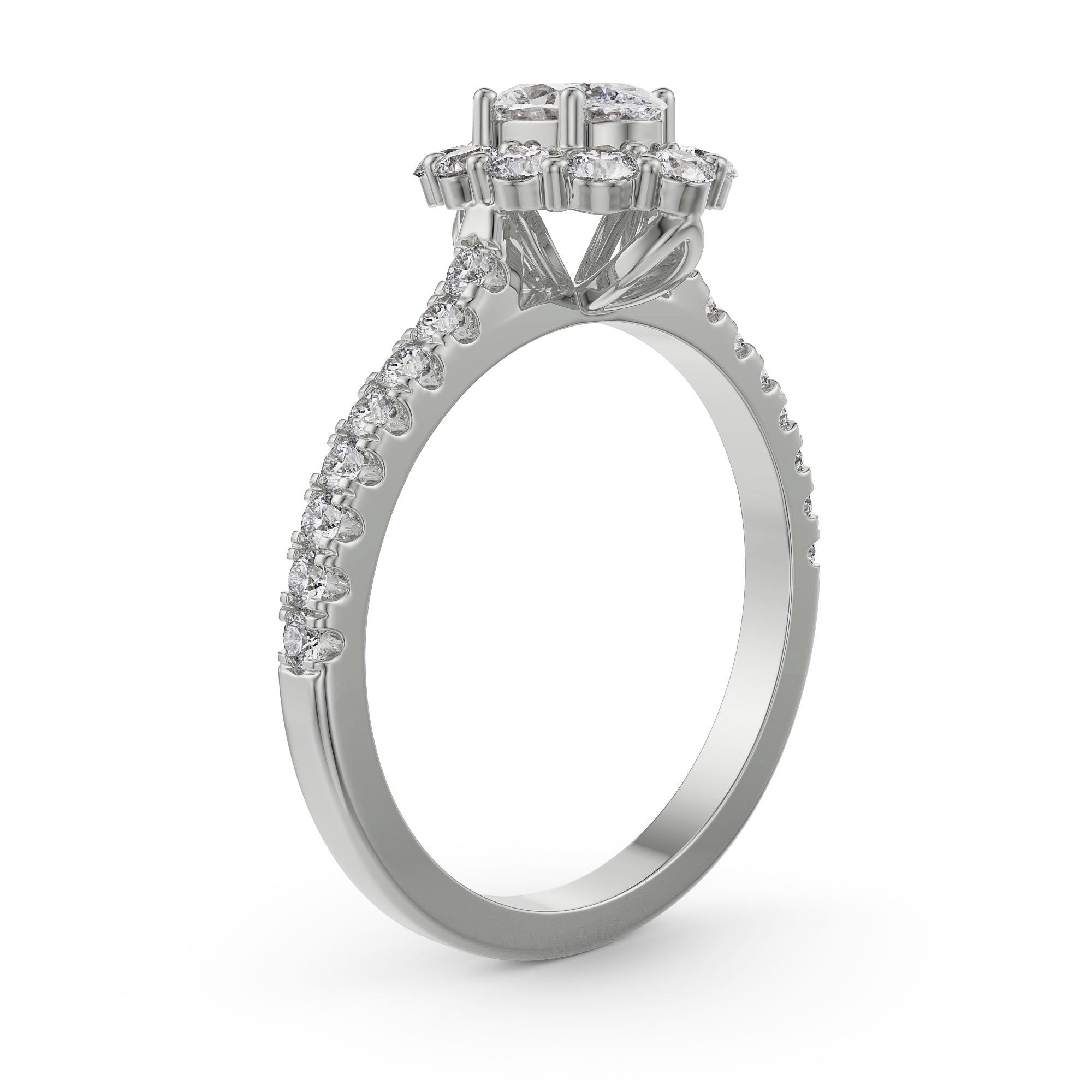 Floral Halo Engagement Ring Side View