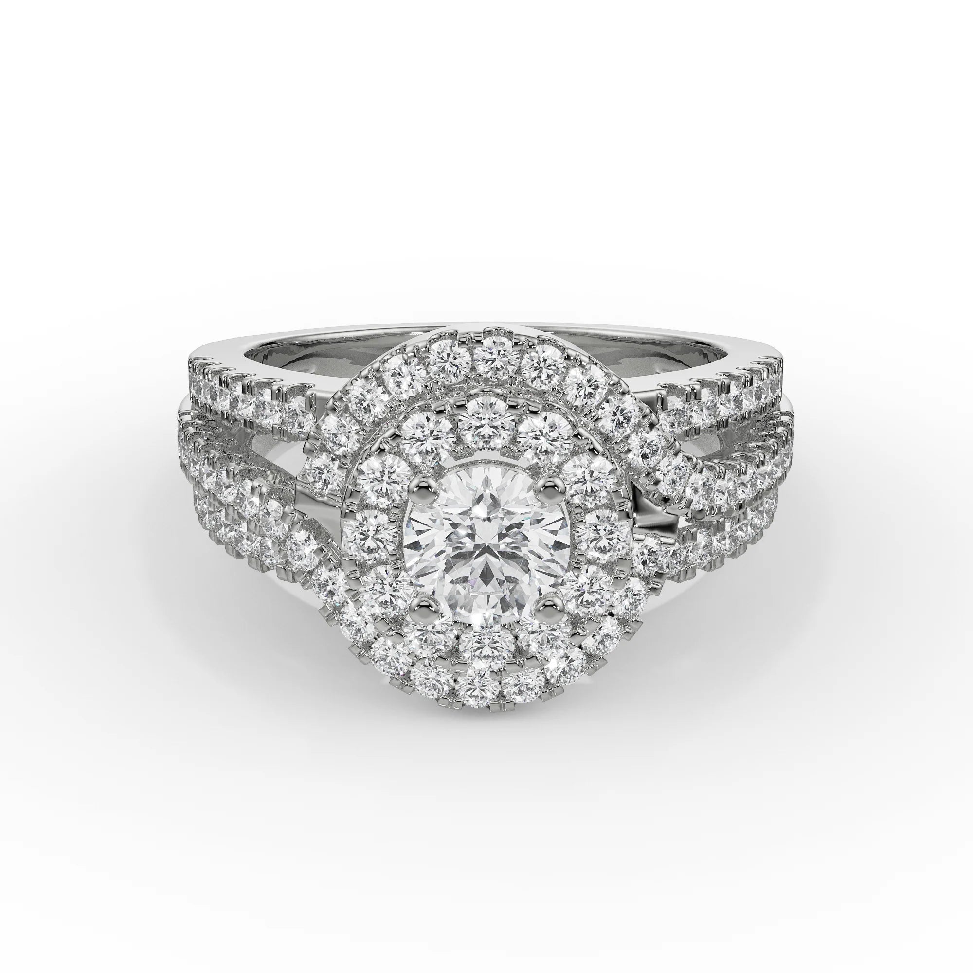 Duo Halo Engagement Ring Front View in 9KT